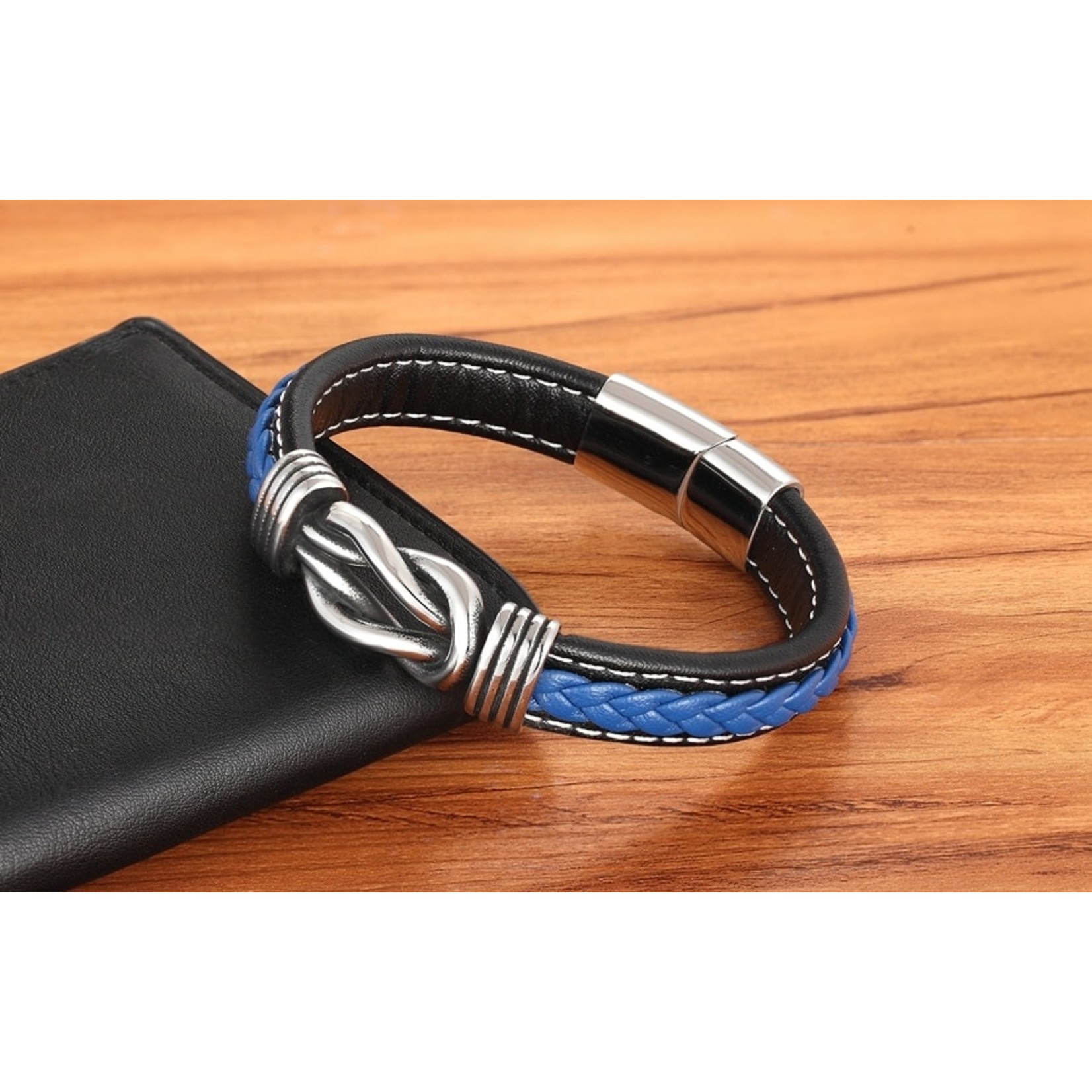 Nenzi Leren armband 12 mm zwart rvs sluiting 21.5 cm