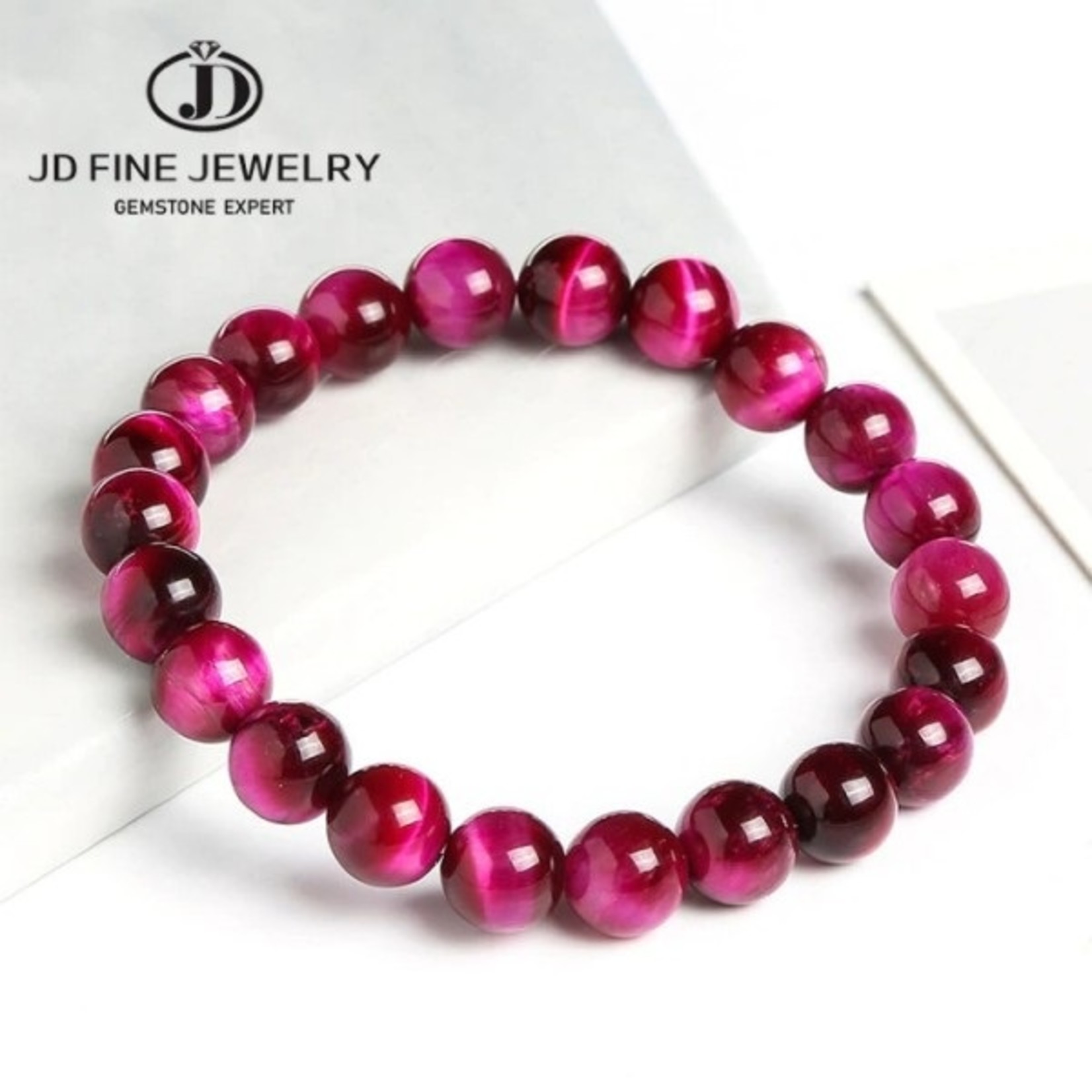 jd fine jewel ry Tijgeroog boeddha fuchsia  stenen 10 mm