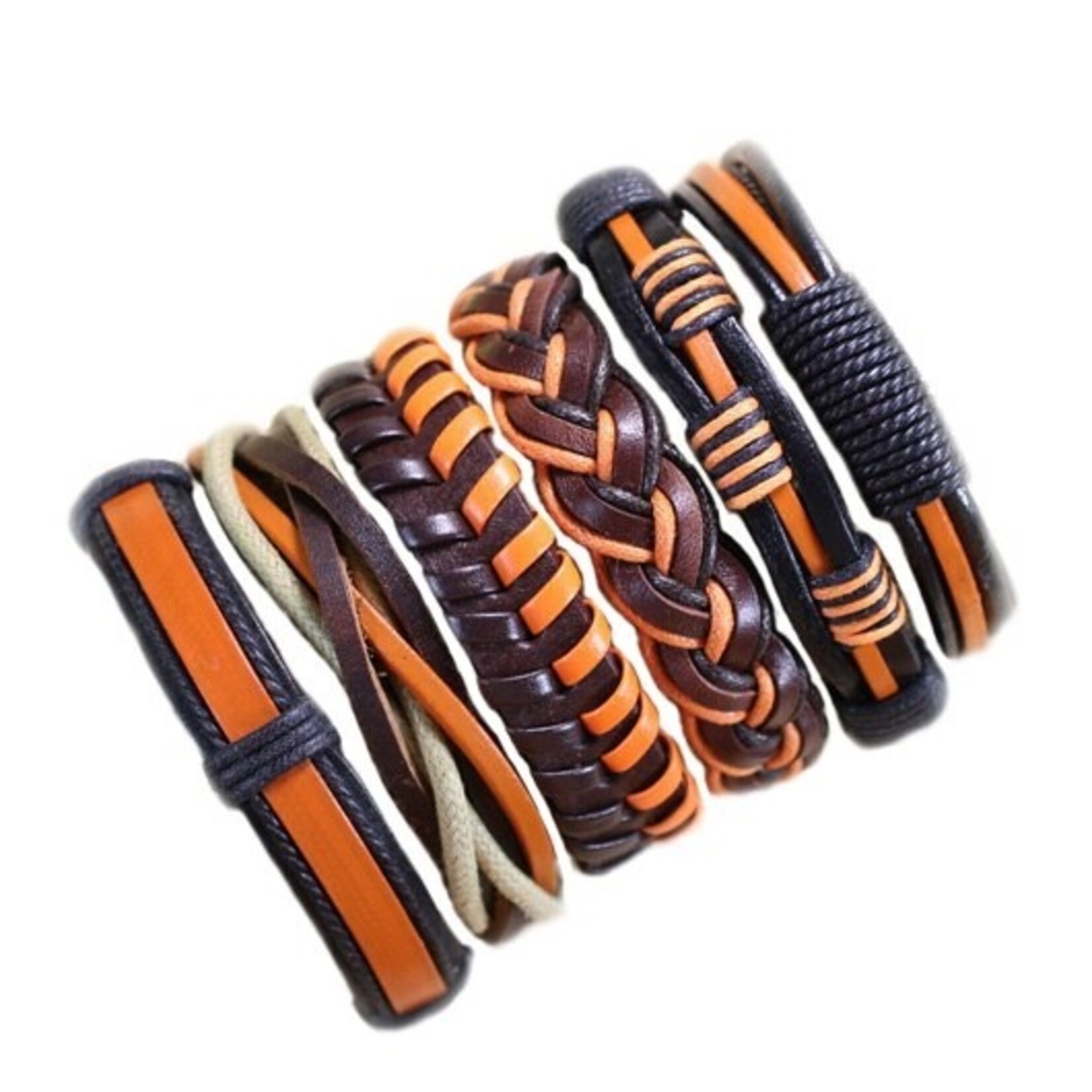 Nenzi 6 Verschillenden echte bruin oranje leren armbanden