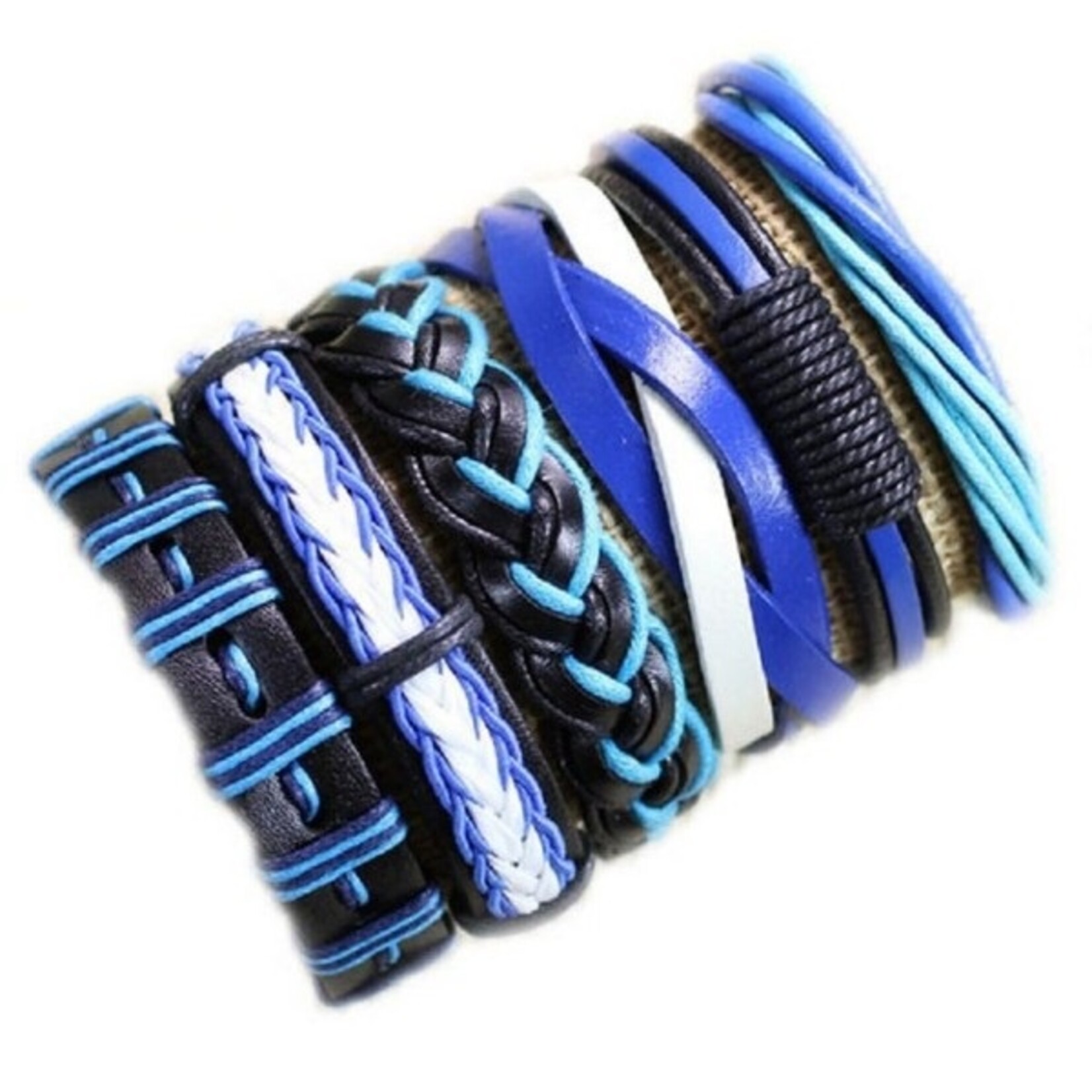 Nenzi 6 Verschillenden echte zwart leren armbanden