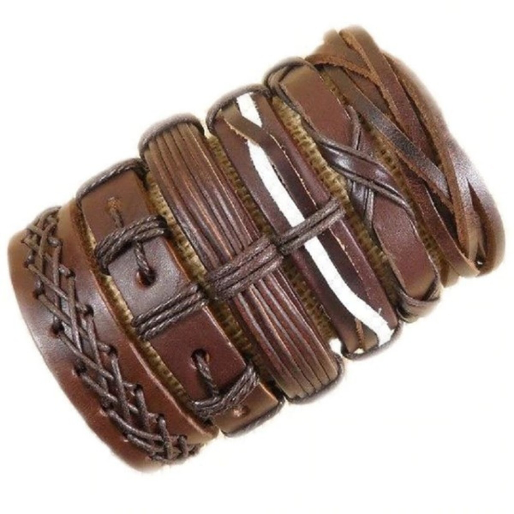 Nenzi 6 Verschillenden bruin wit echt leren armbanden