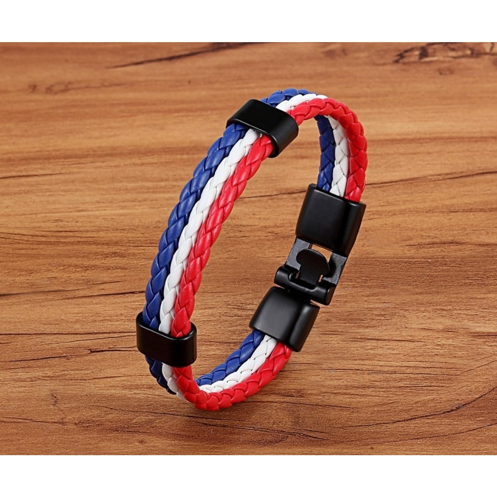 Nenzi Zwarte lederen gevlochten armband  21cm