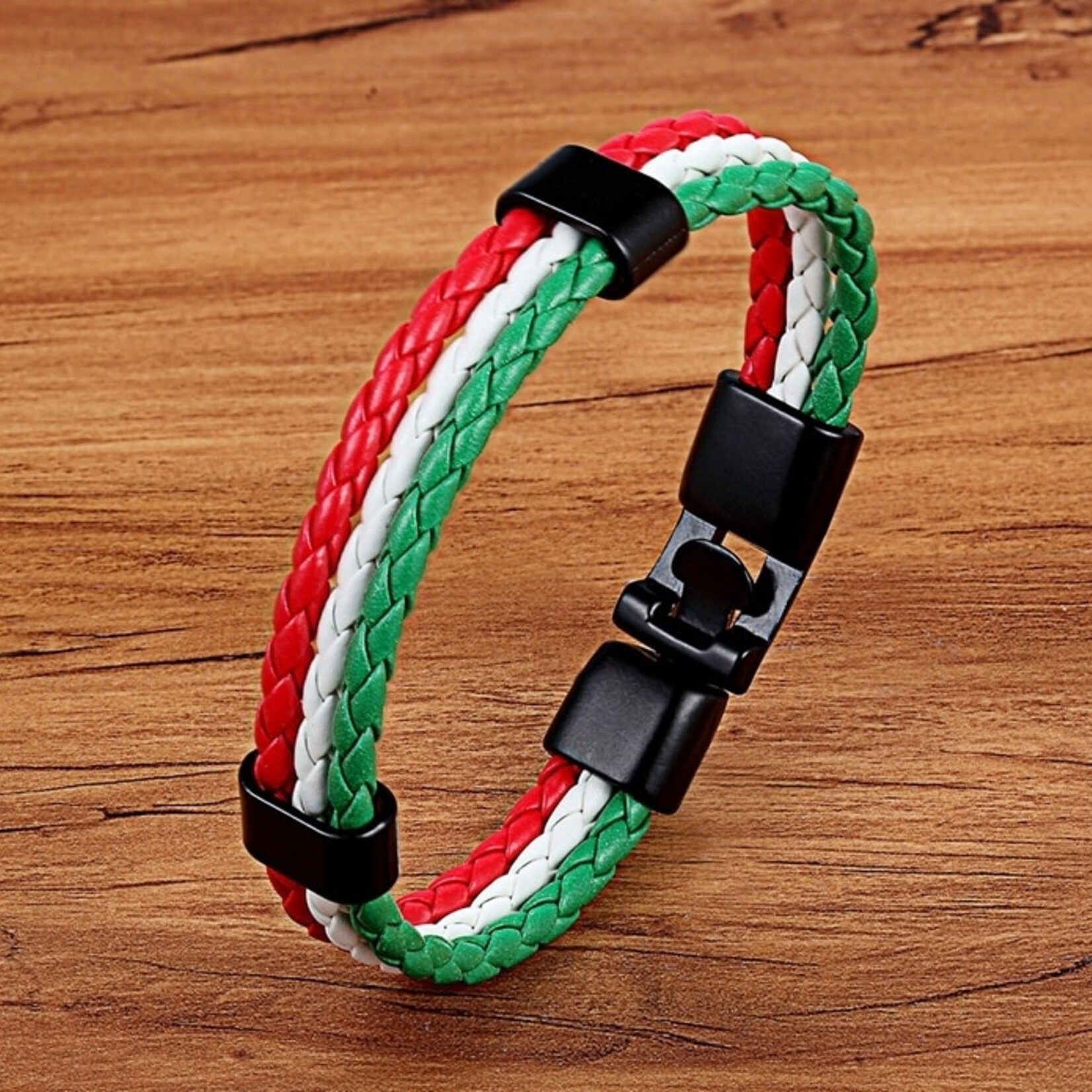 Nenzi Leren armband blauw/zwart12 mm rvs sluiting 21 cm