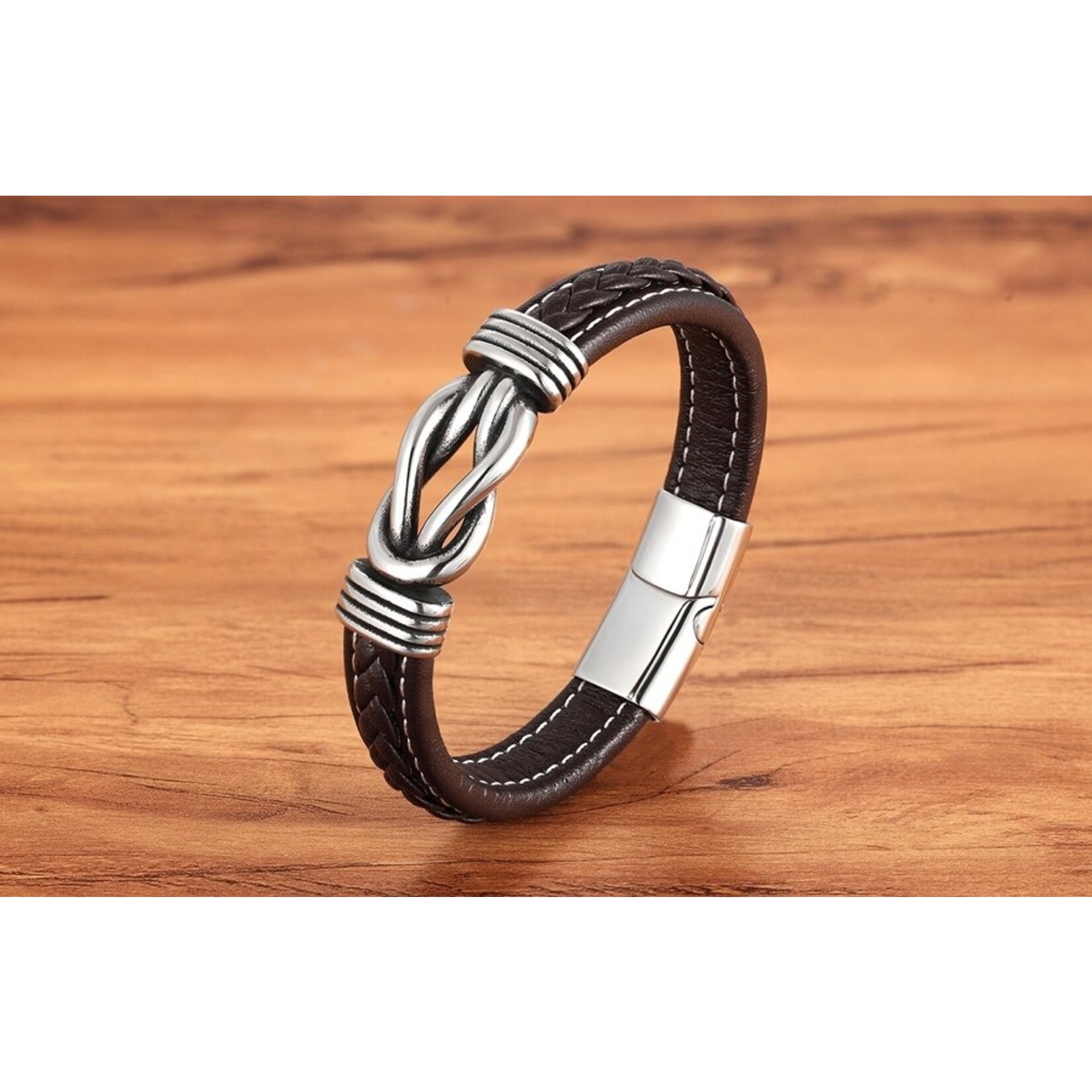 Nenzi Leren armband 12 mm zwart rvs verbinding 19 cm - Copy