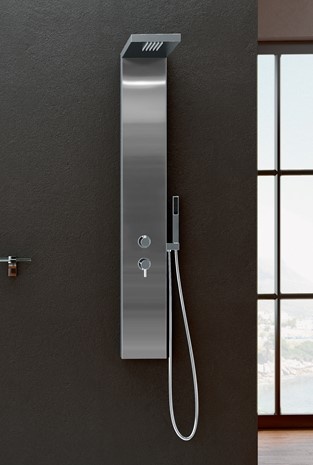 Manhattan douchezuil in geborsteld RVS met ingebouwde thermostaatkraan