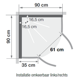 Primus douchecabine kwartrond 90x90 cm draaideur versie laag