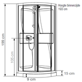Primus douchecabine kwartrond 90x90 cm draaideur versie laag