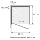 Primus douchecabine 80x80 cm draaideur versie laag - douchebak 9 cm