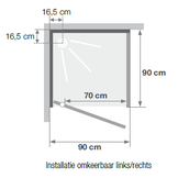 Primus douchecabine 90x90 cm draaideur versie laag - douchebak 9 cm