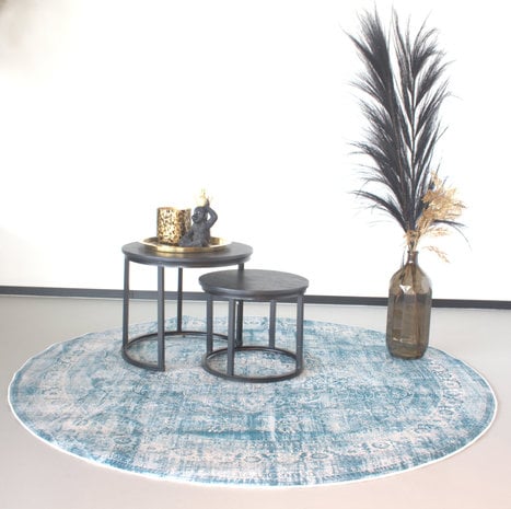 Vloerkleed rond vintage 180cm wit donkerblauw perzisch oosters tapijt -  AQ-Living.com