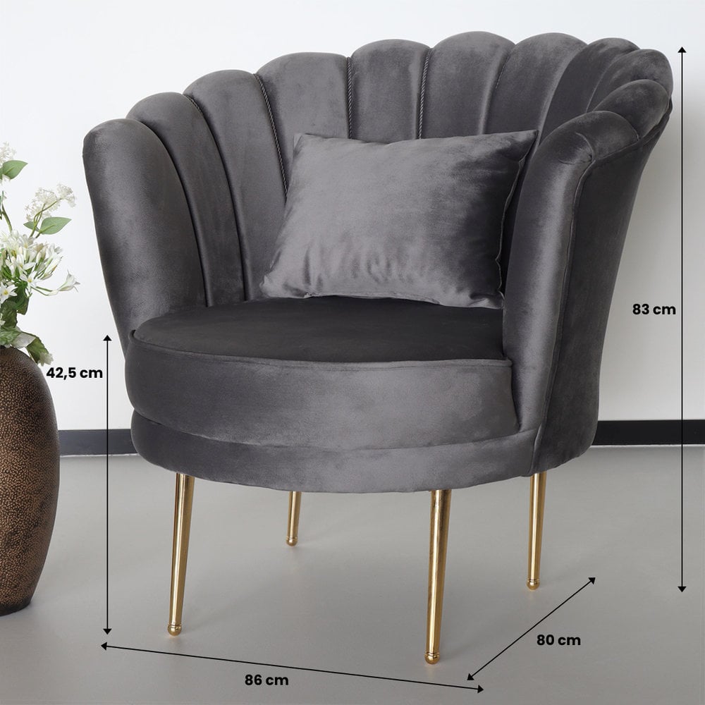 zitbank schelp velvet grijs stoel AQ-Living.com