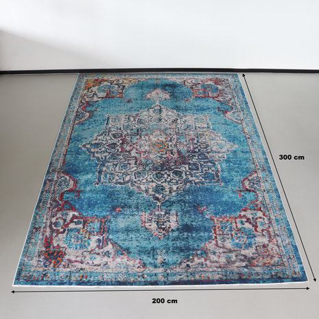 Ongewijzigd rand Onzuiver Vloerkleed vintage 200x300cm blauw perzisch oosters tapijt - AQ-Living.com
