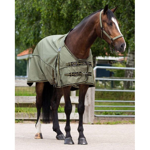 QHP Turnout Rug Collection fleece lining Kaki