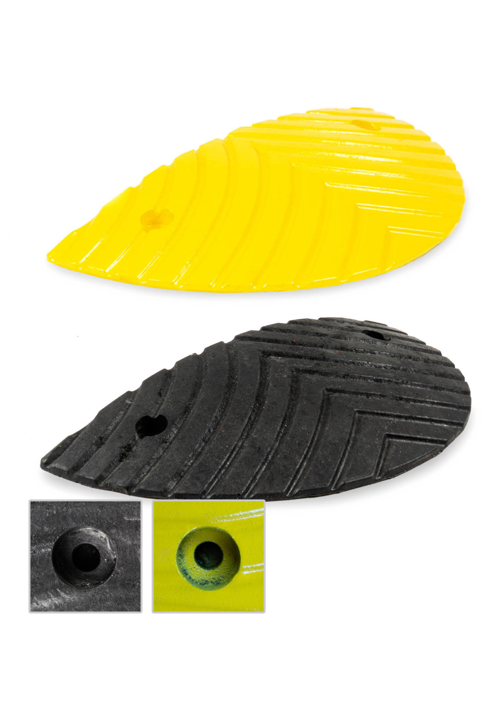 RI-TRAFFIC Winkel-/End-Eelement für Bremschwelle 5cm hoch, seitlich halbrund, schwarz-gelb, robustes Kunststoff