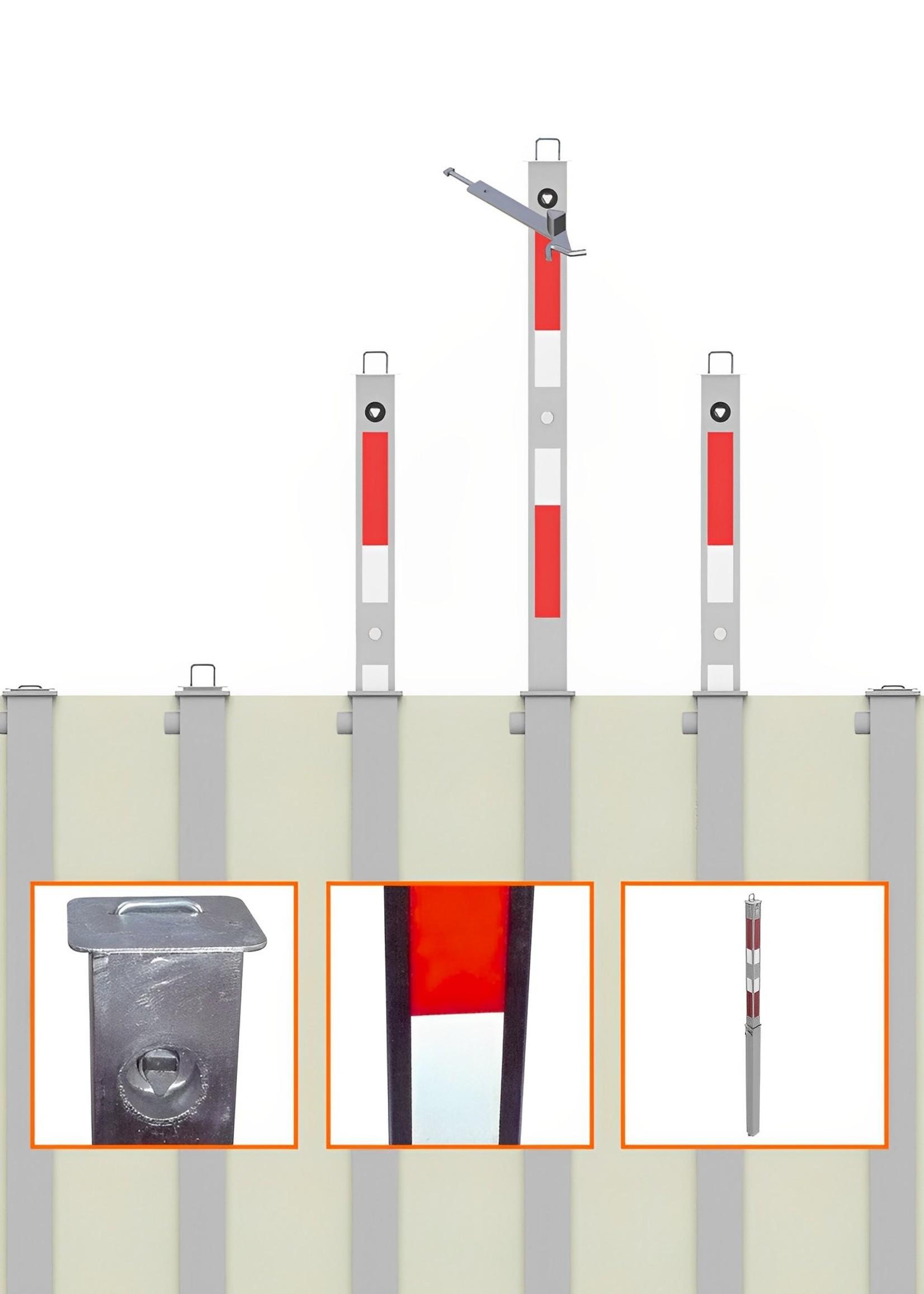 RI-TRAFFIC Im Boden versenkbarer Absperrpfosten / Parkpfosten mit Dreikantschloss