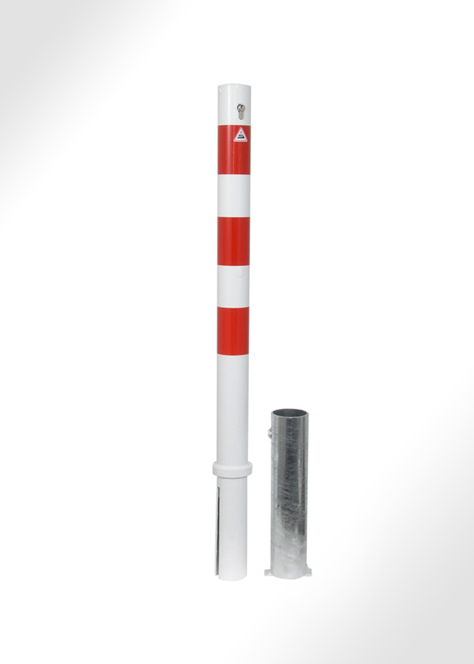 RI-TRAFFIC Herausnehmbarer Anti-Parkpoller (Ausziehbarer Parkpoller) 90 cm hoch, rund Ø 76 mm, inkl. Zylinderschloss mit Schlüsseln + Bodenhülse.