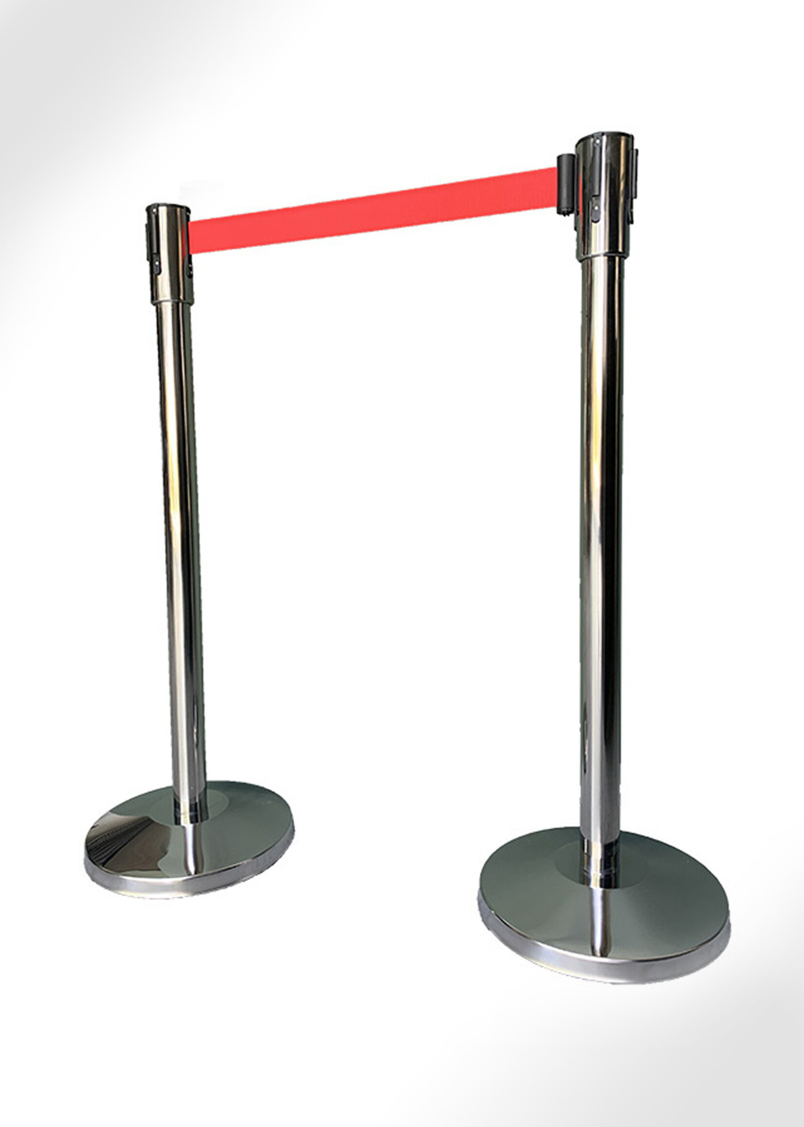UNSERE HAUSMARKE Edelstahl Warteschlangenpfosten 100 cm mit ausziehbarem Gurtband ROT