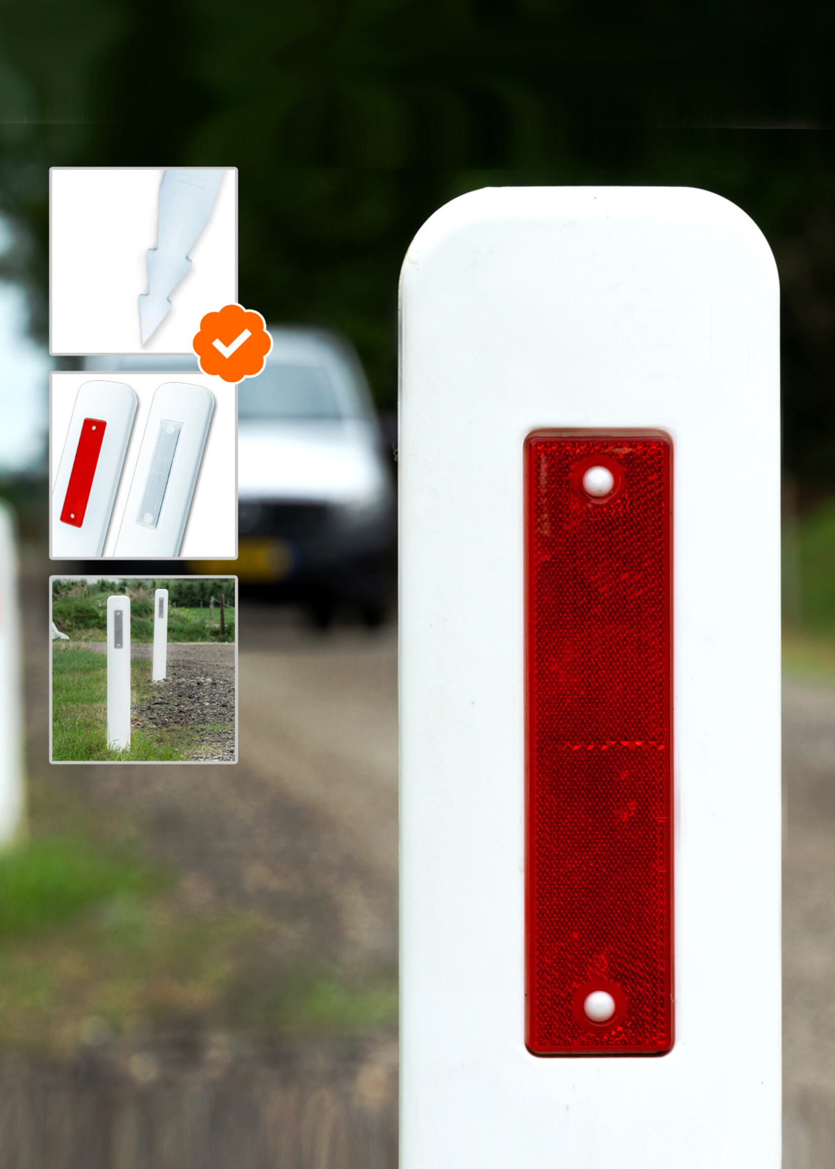 RI-TRAFFIC Straßenpfosten Kunststoff Weiß 120 cm mit Rot/Weiß Reflektoren, Reflektierend Reflexionsklasse 3