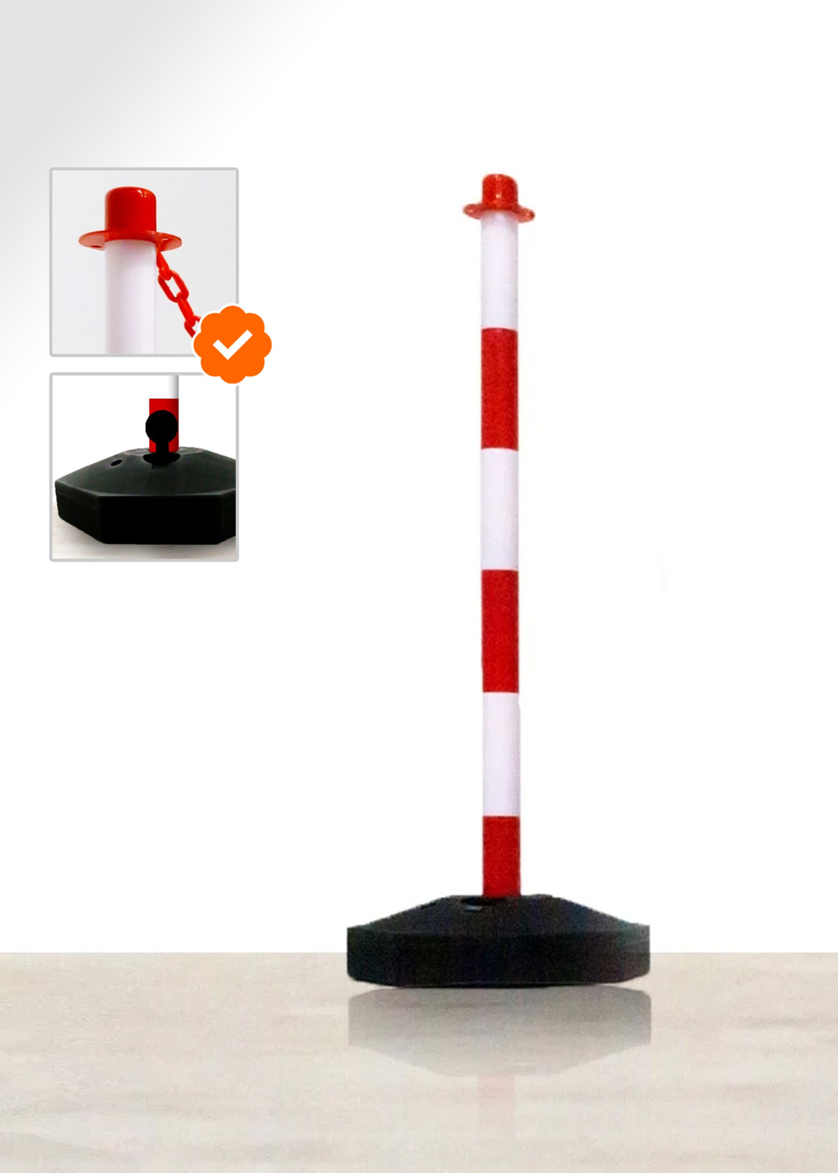 Kettenpfosten Kettenständer 90 cm mit Standfuß (ROT WEISS)