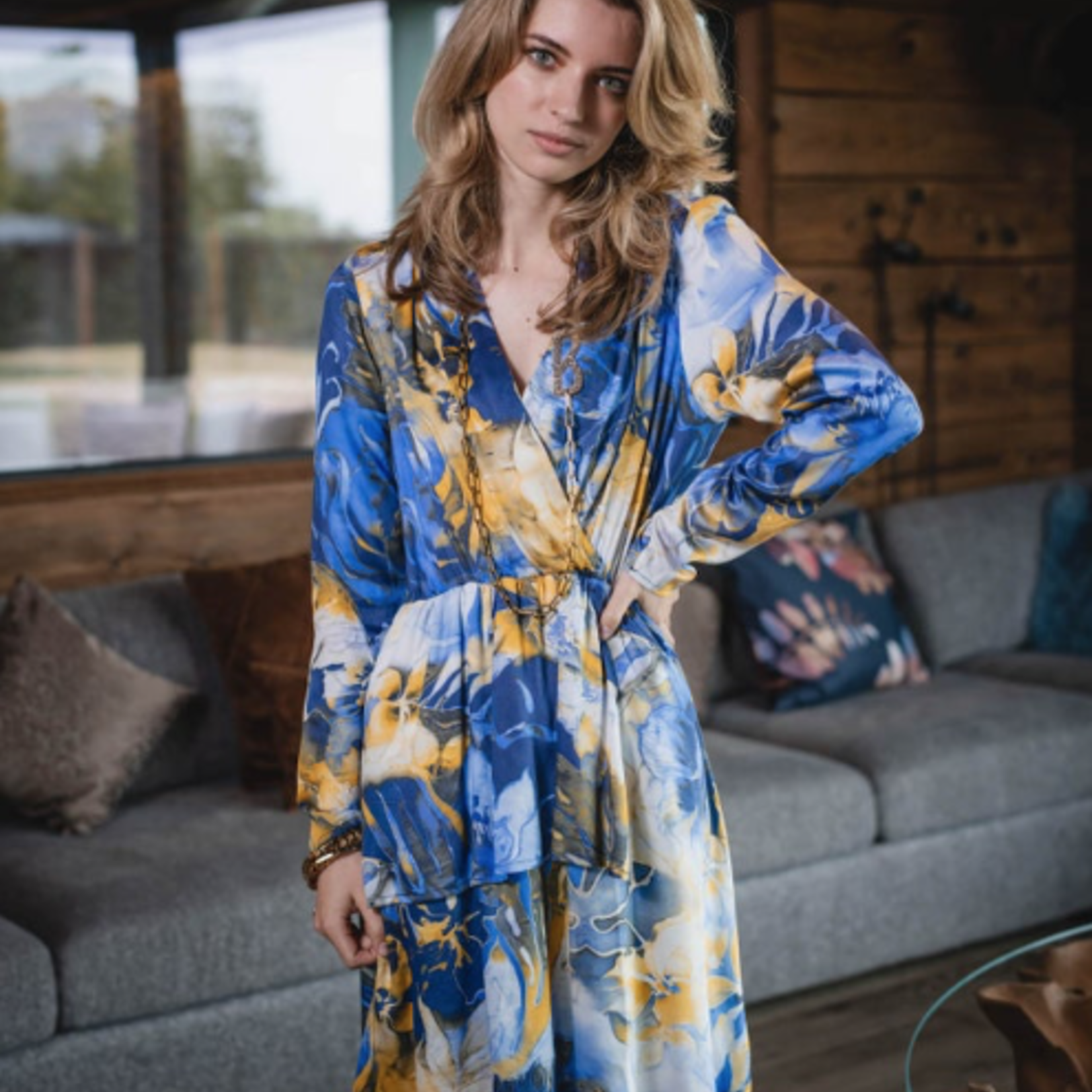Robe courte FLEURI BLEU YELLOW - LES BLONDINETTES