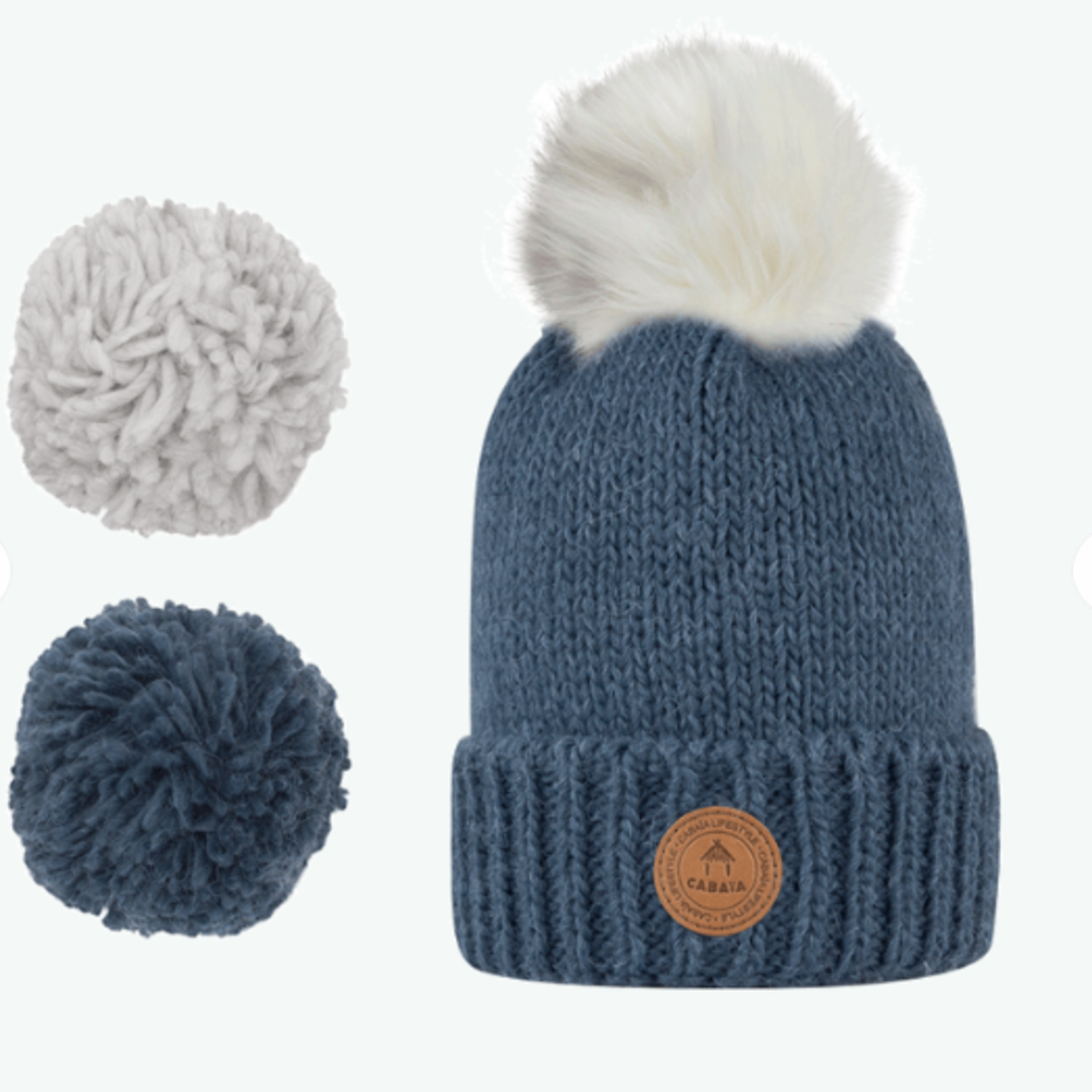 Cabaia  Bonnet bleu et multicolore avec pompons