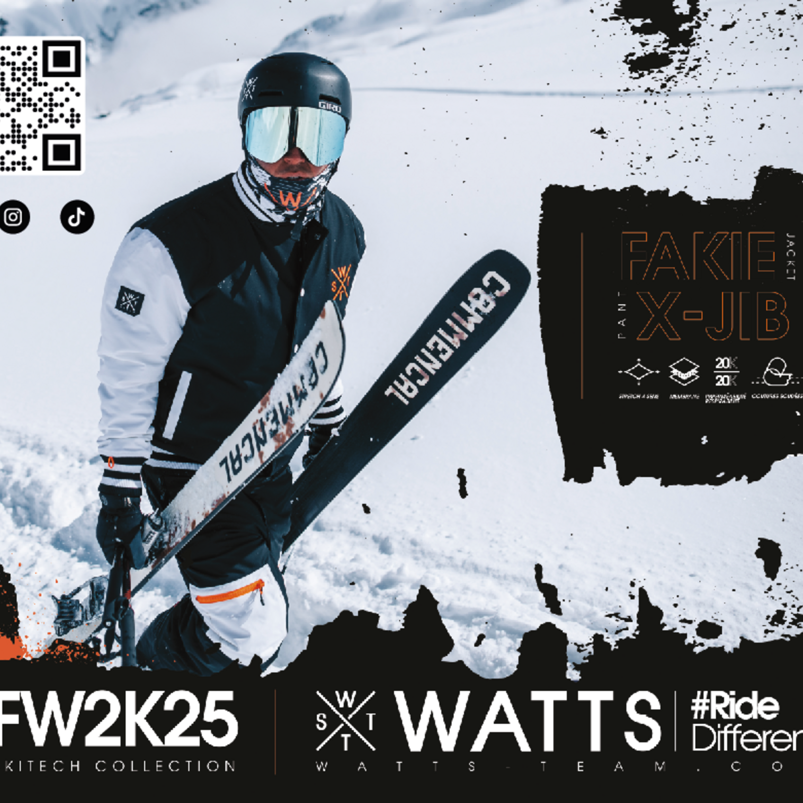Watts FAKIE - BLACK & WHITE - Veste snow - WATTS