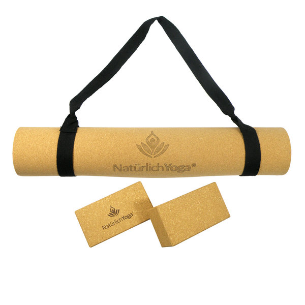 NatürlichYoga® Natürlich Yoga® Yogamatte mit TPE Unterseite und Blockset mit zwei Stück aus echtem Kork