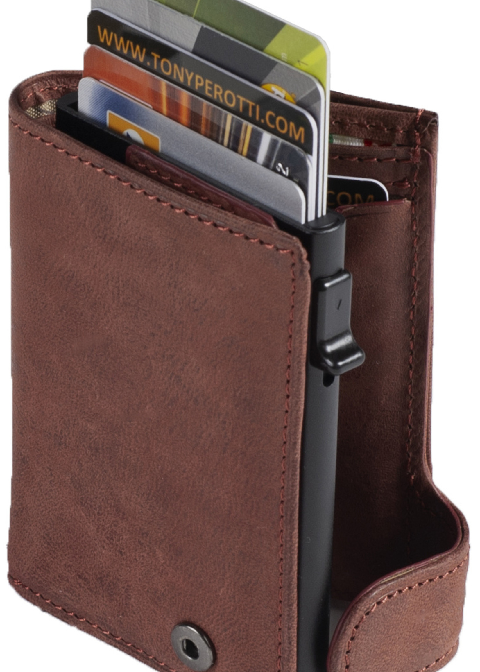 Tony Perotti Cardprotector Mini Wallet RFID met voorvak Vintage Brown