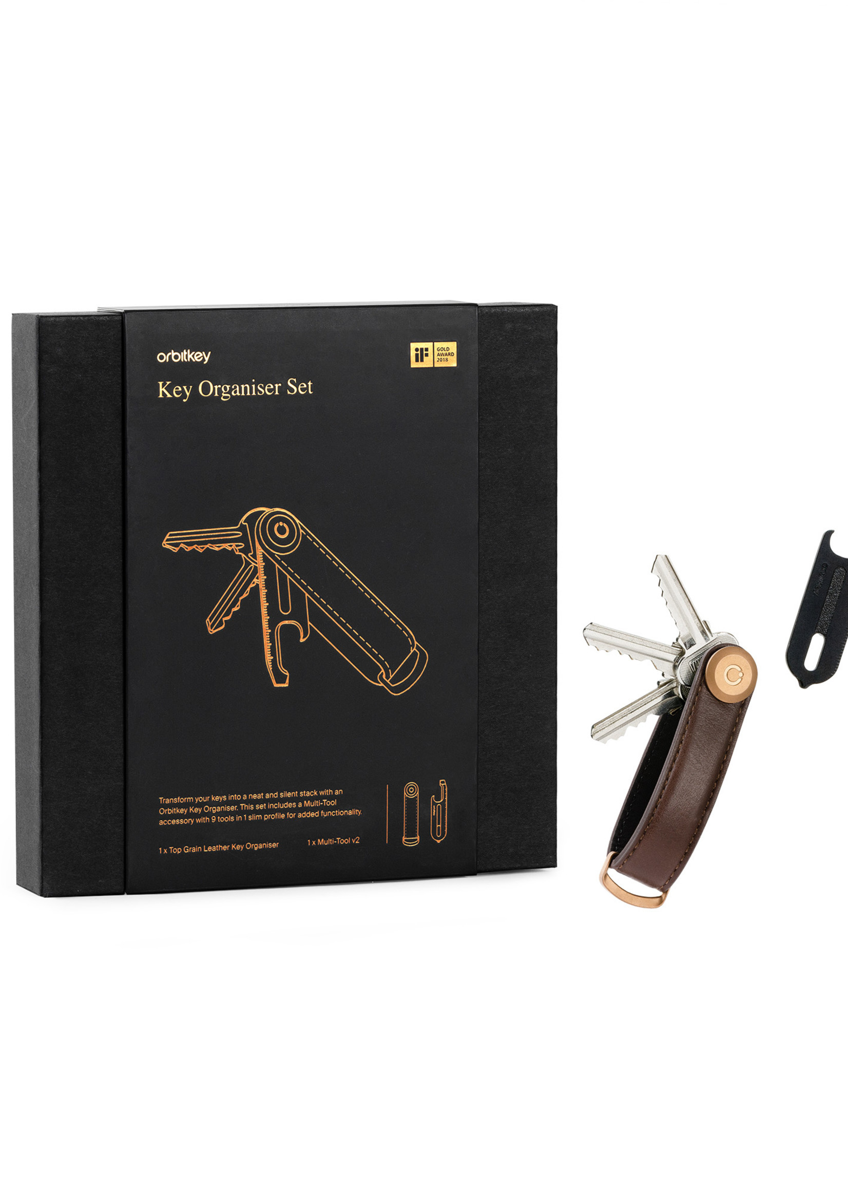 Orbitkey Gift Set  Brown  Leather with rosé Gold + Multi-Tool v2