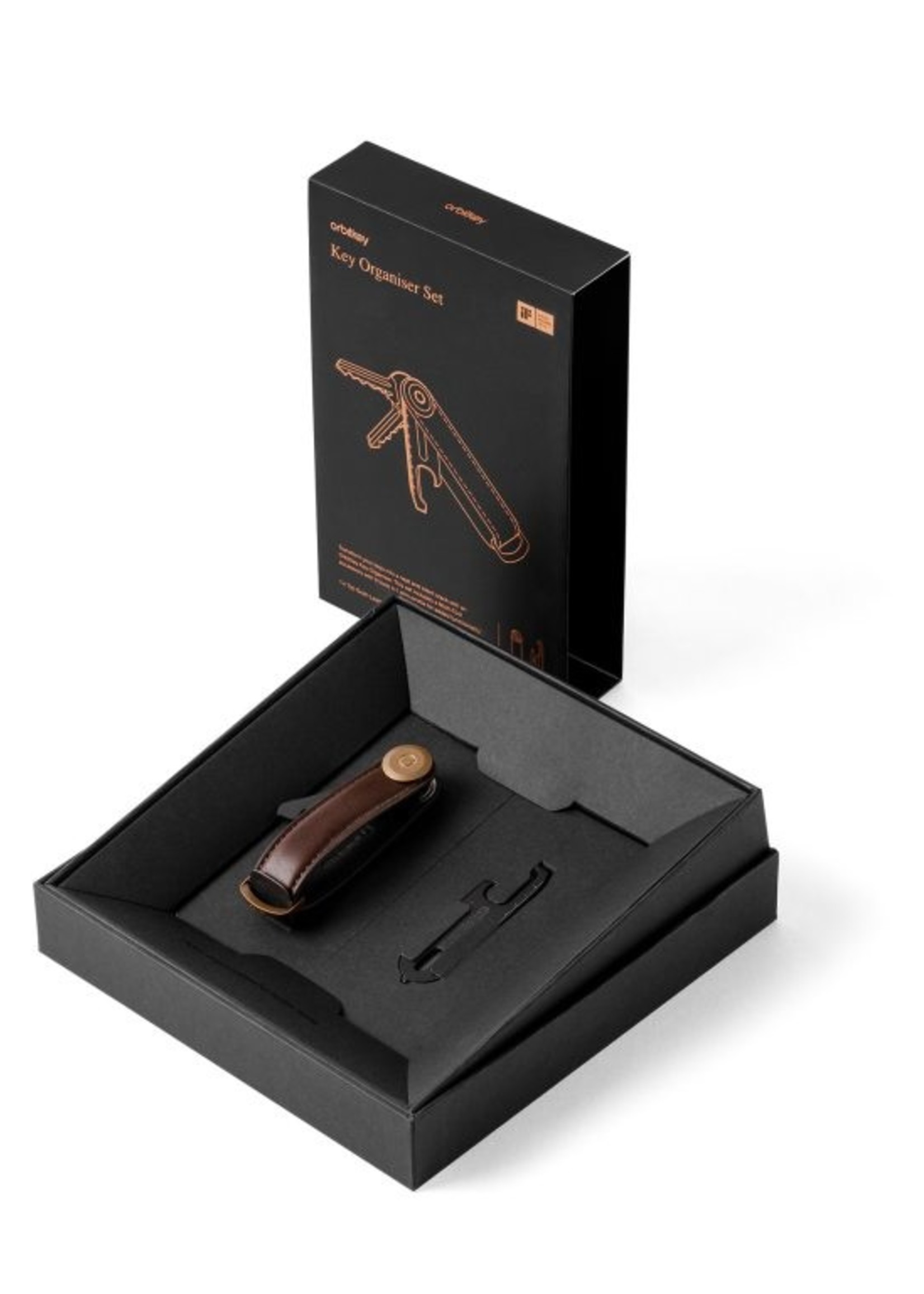 Orbitkey Gift Set  Brown  Leather with rosé Gold + Multi-Tool v2