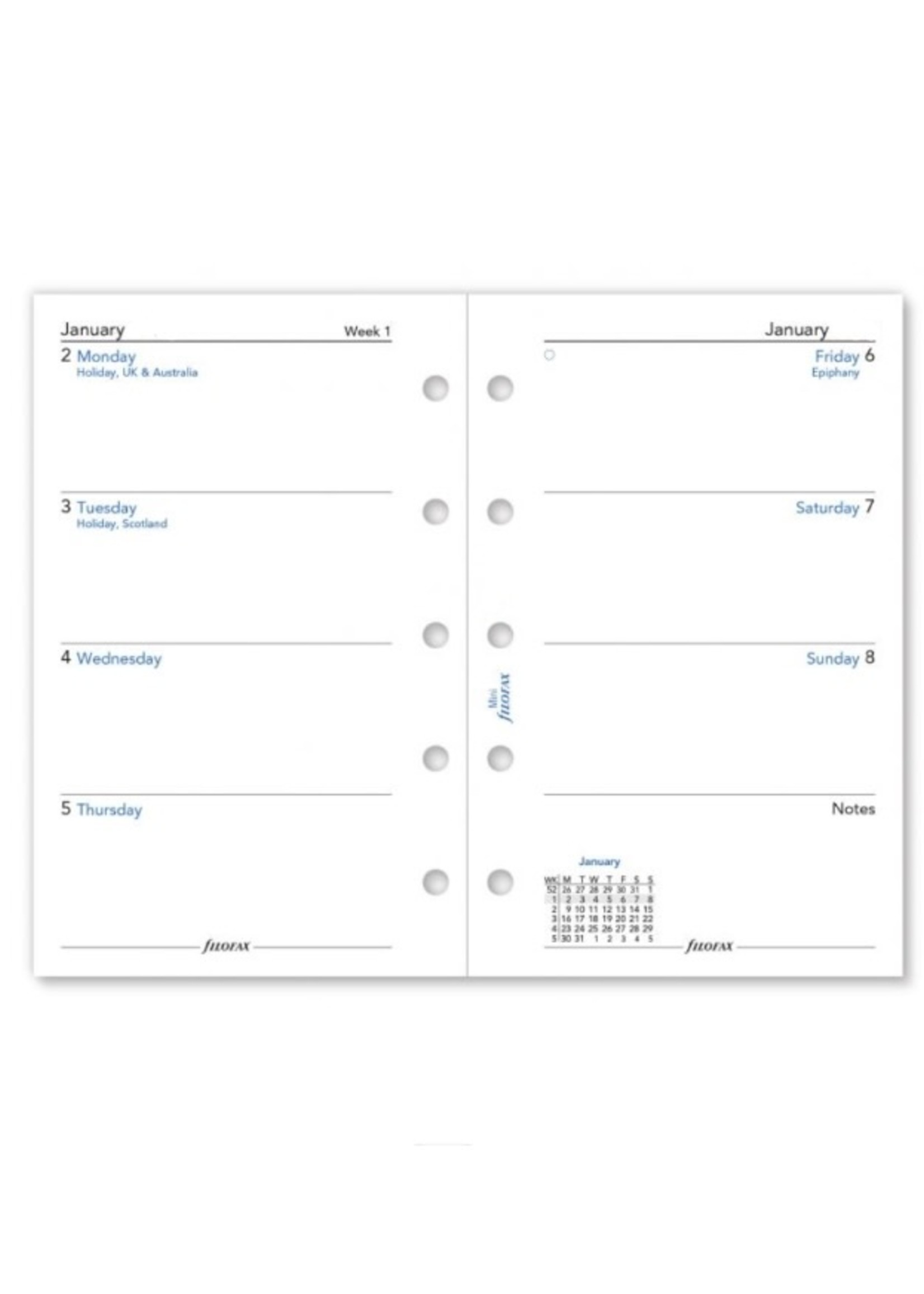Filofax Agenda Vulling 2026 Mini Wit week/2pag.