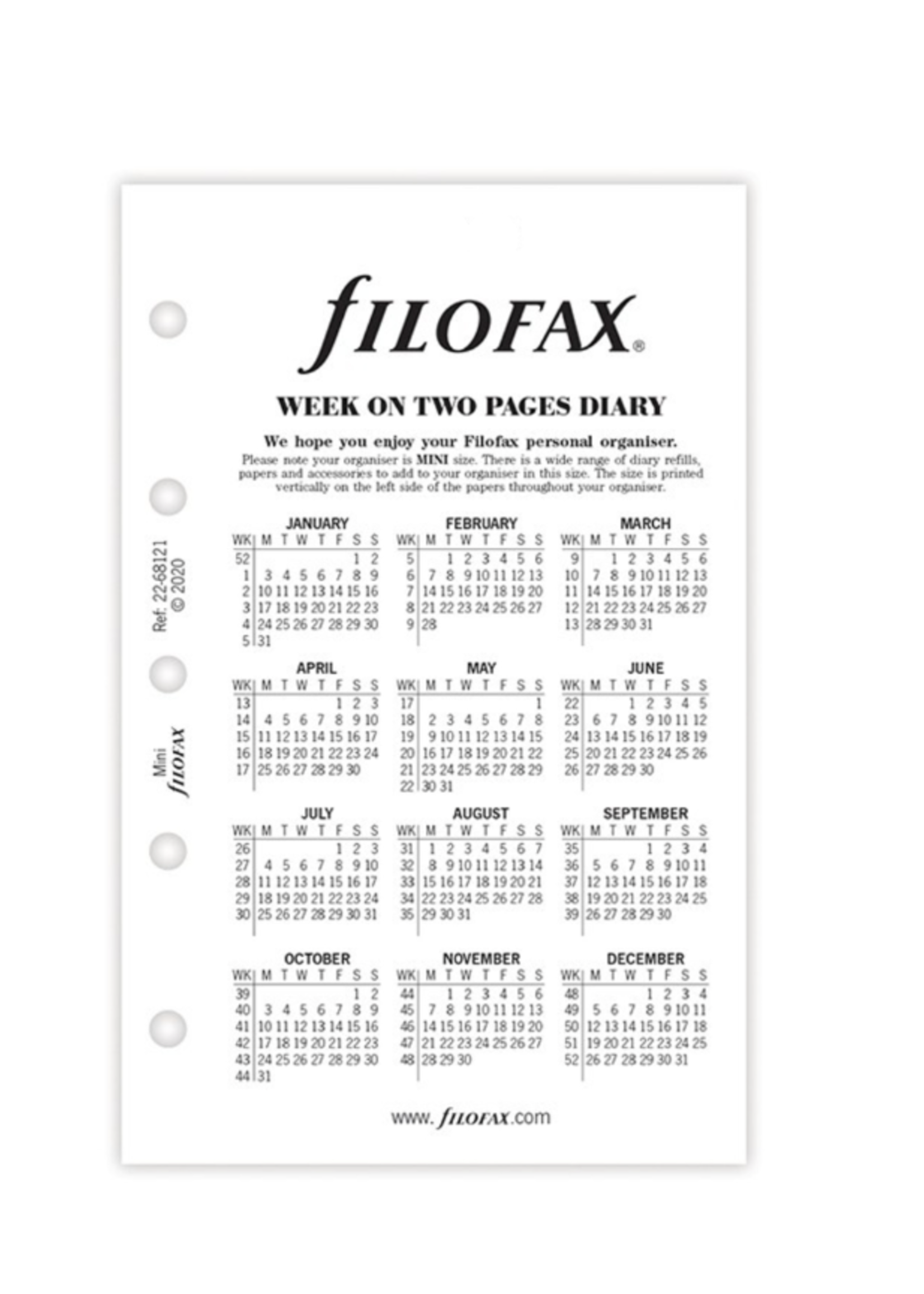 Filofax Agenda Vulling 2026 Mini Wit week/2pag.