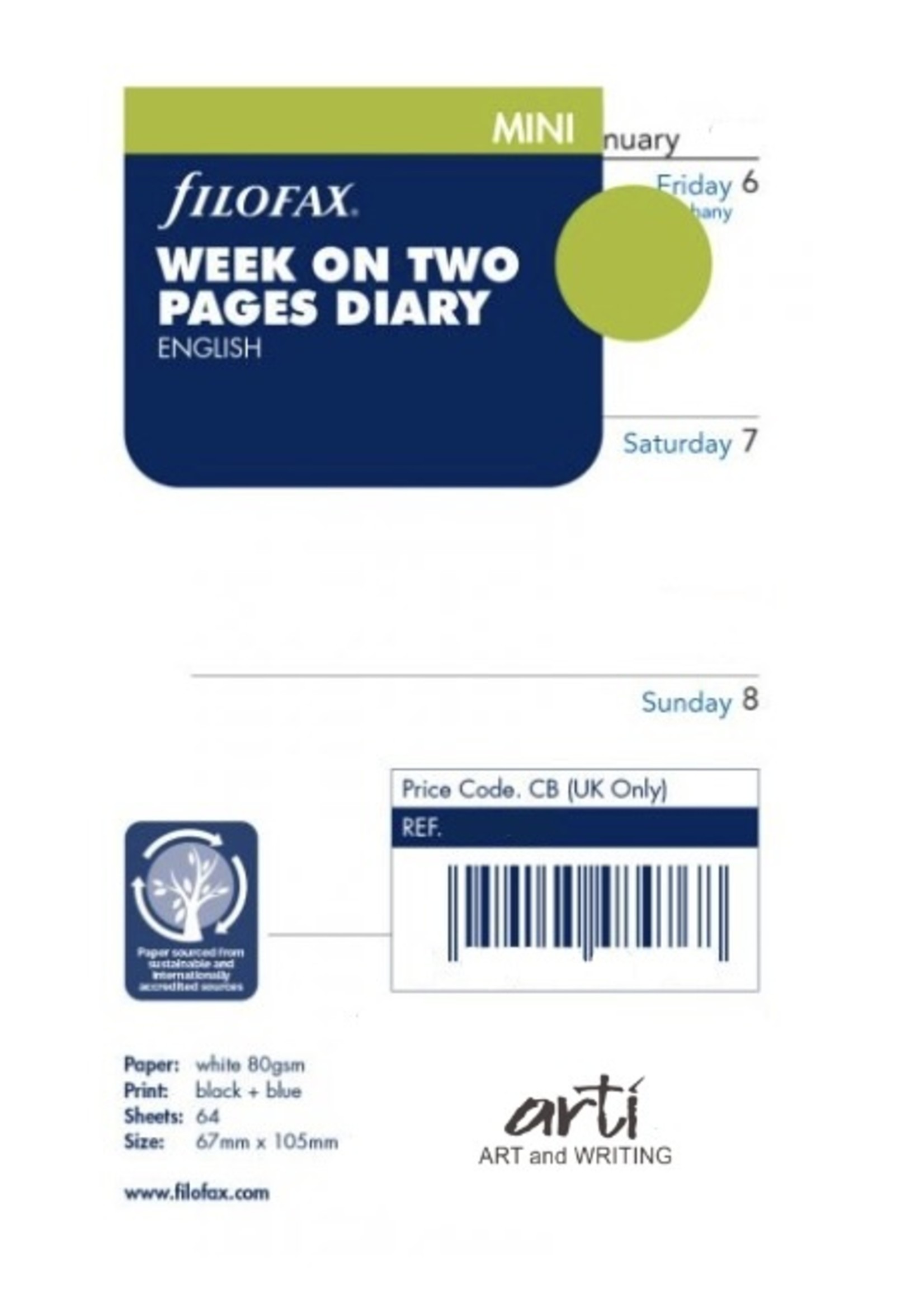 Filofax Agenda Vulling 2026 Mini Wit week/2pag.
