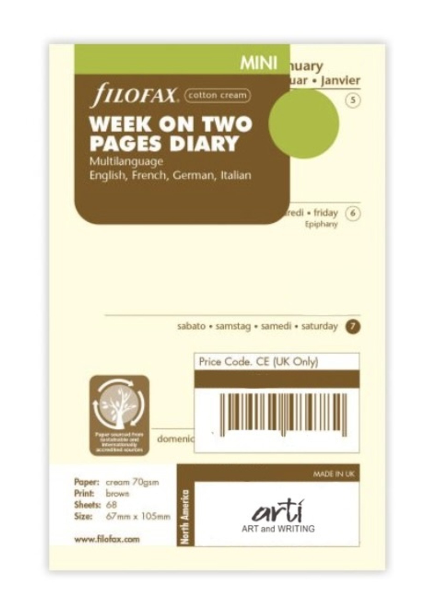 Filofax Agenda Vulling Mini 2026 Crème week/2pag.