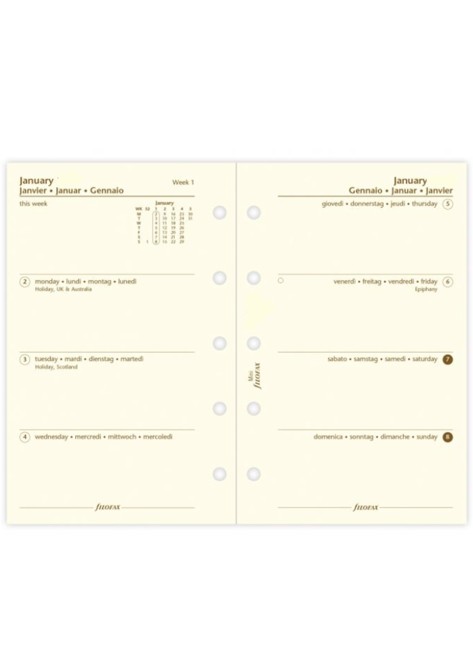 Filofax Agenda Vulling Mini 2026 Crème week/2pag.
