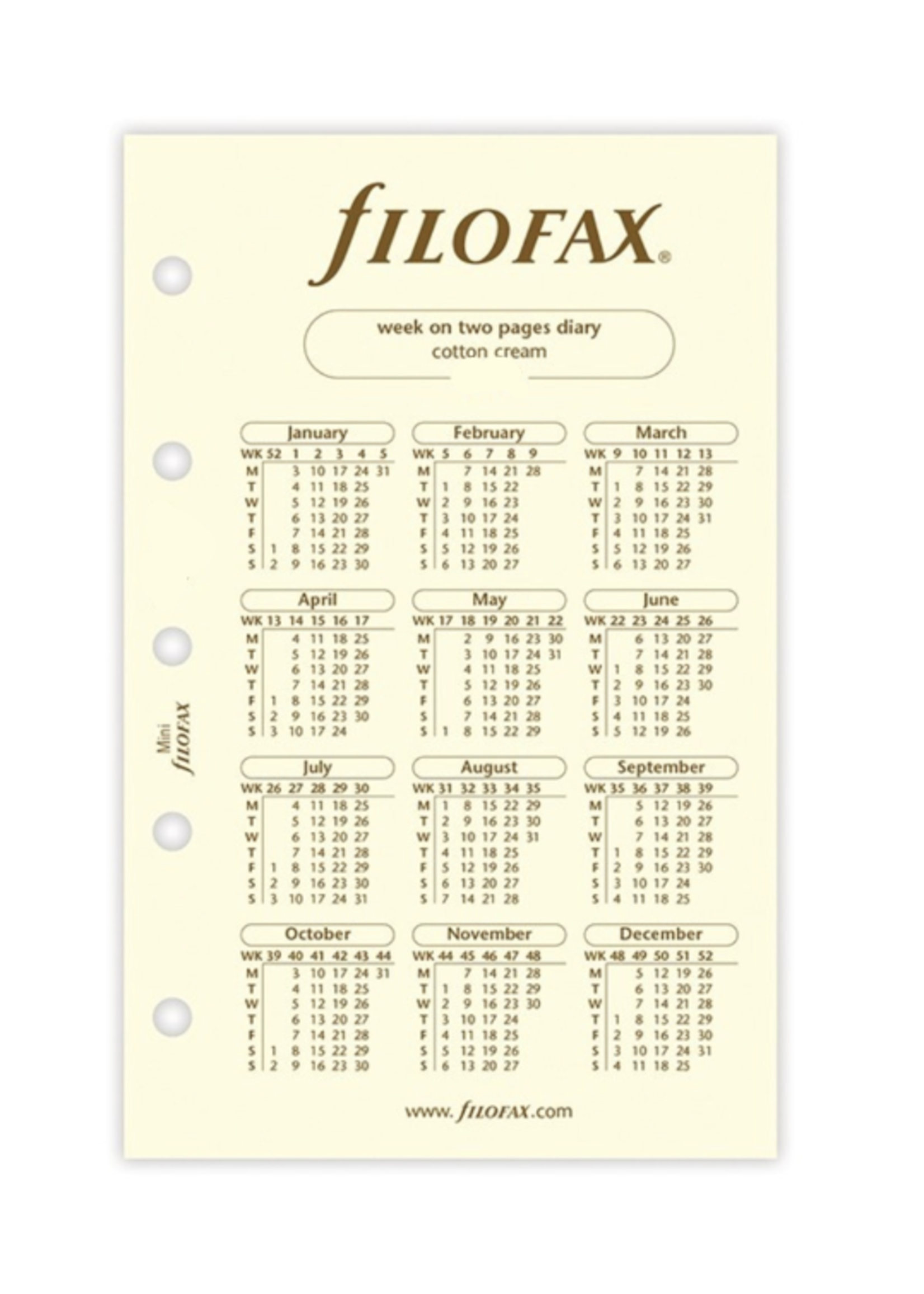 Filofax Agenda Vulling Mini 2026 Crème week/2pag.