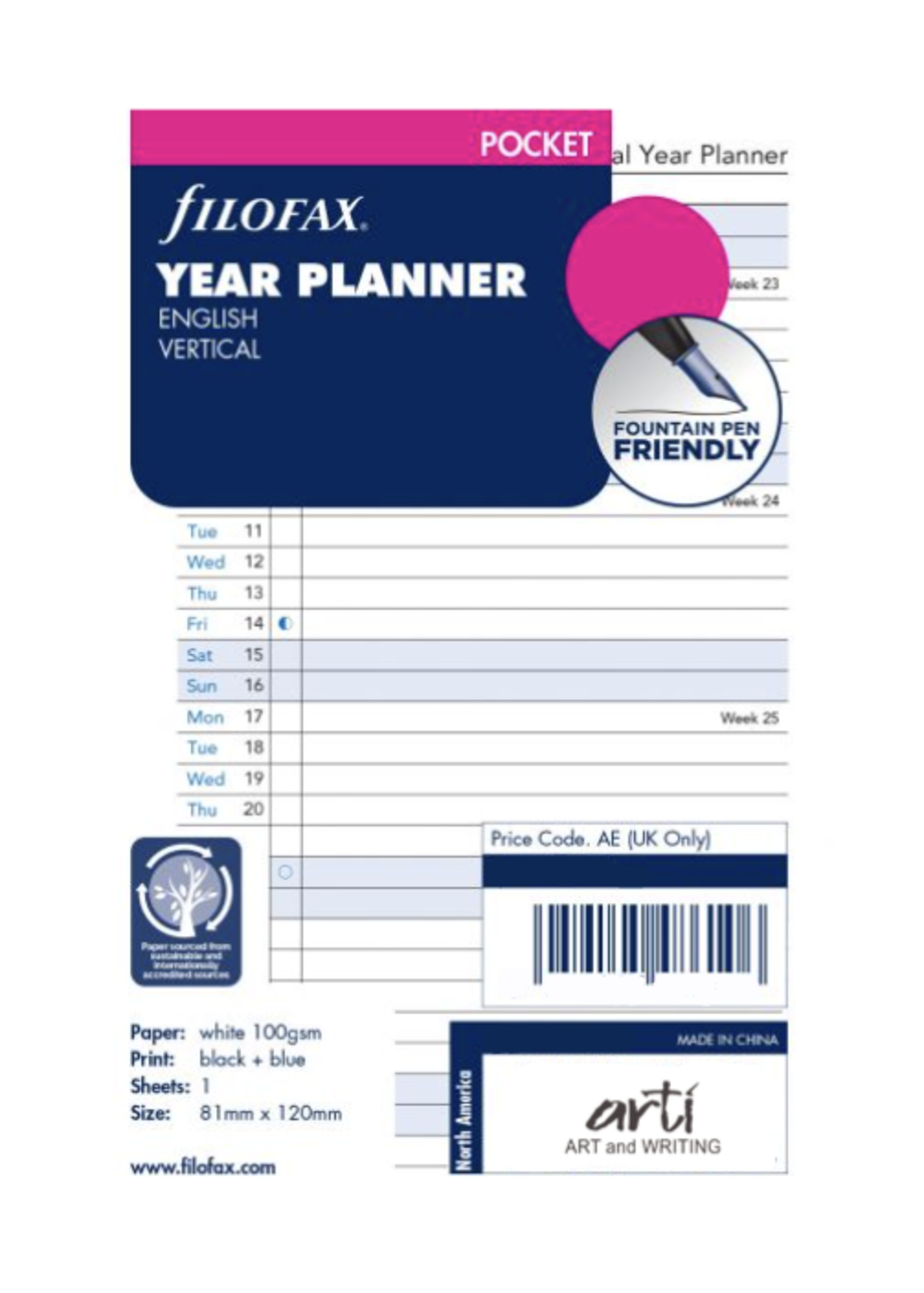 Filofax Agenda Vulling 2024 Mini Wit Jaarplanner