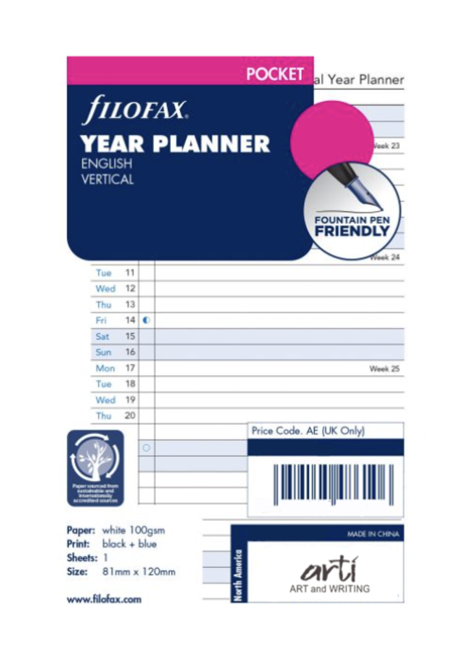 Filofax Agenda Vulling 2026 Mini Wit Jaarplanner