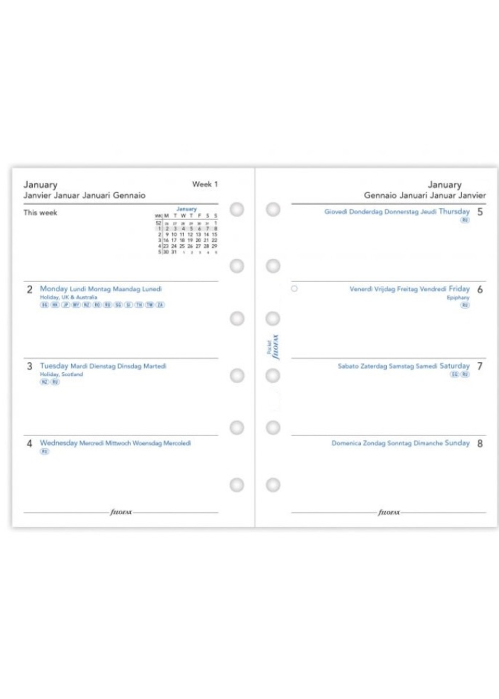 Filofax Agenda Vulling 2024 Pocket 5-talig Wit week/2pag.
