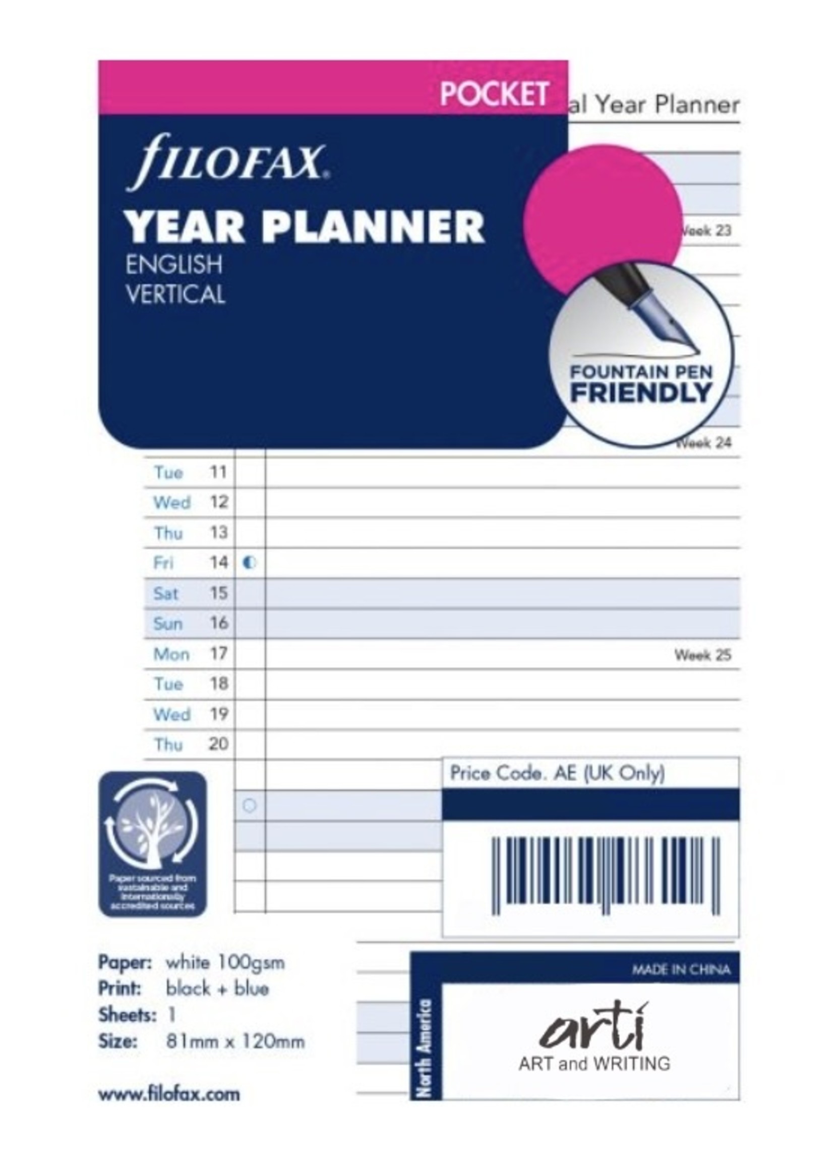 Filofax Agenda Vulling 2024 Pocket Wit Jaarplanner