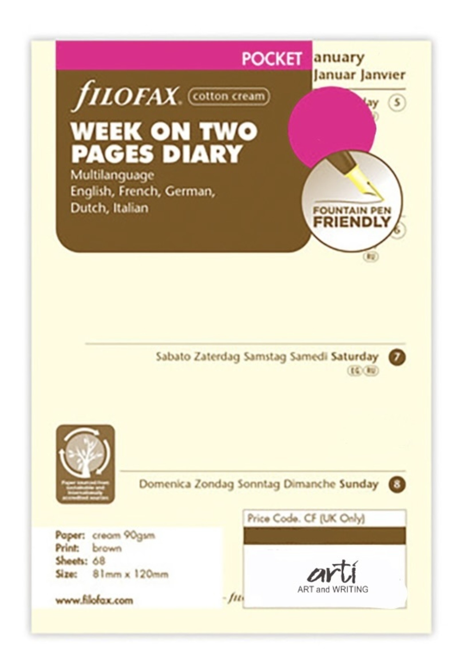 Filofax Agenda Vulling 2025 Pocket Crème week/2pag.