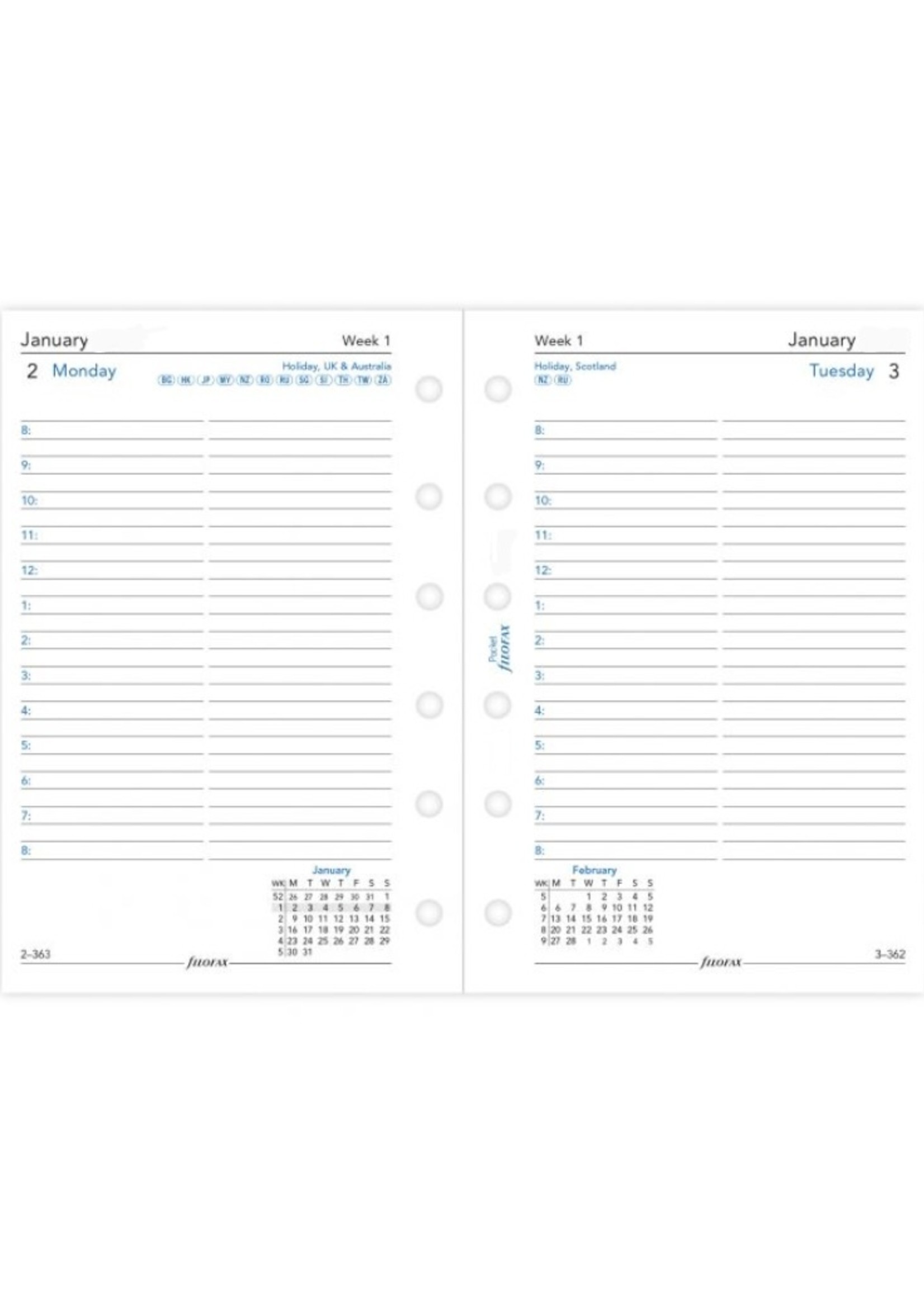 Filofax Agenda Vulling 2027 Pocket Wit dag/pag.