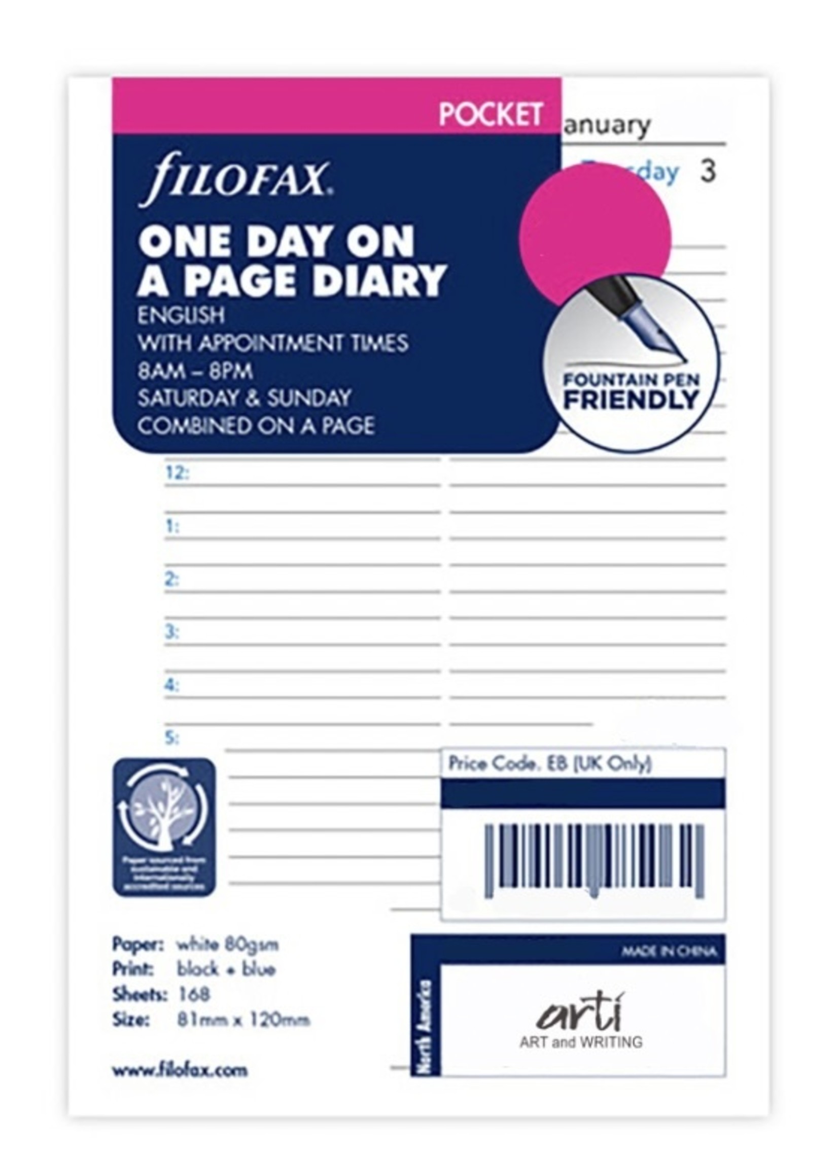 Filofax Agenda Vulling 2026 Pocket Wit dag/pag.