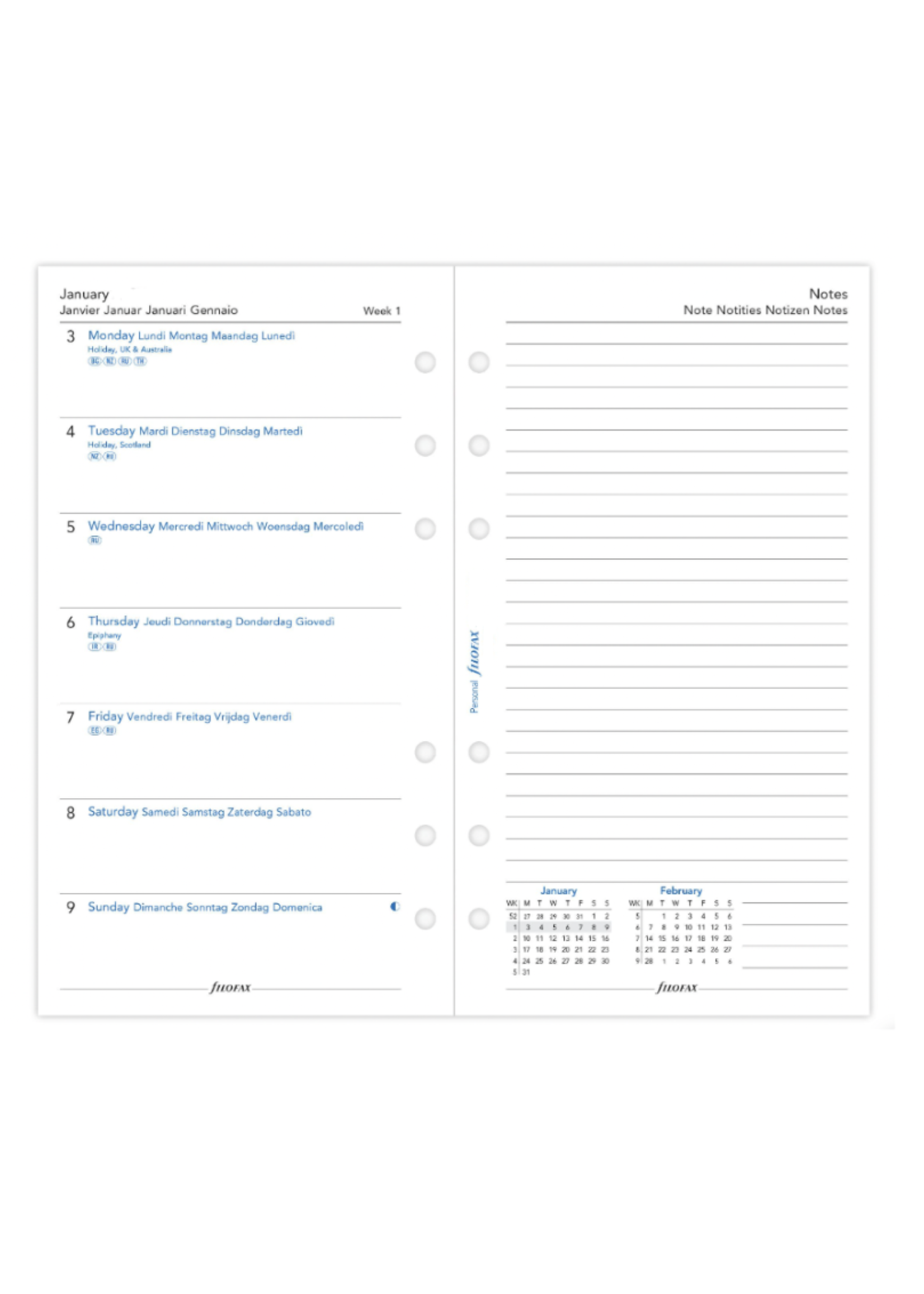 Filofax Agenda Vulling 2026 Personal Wit Weekly/Note