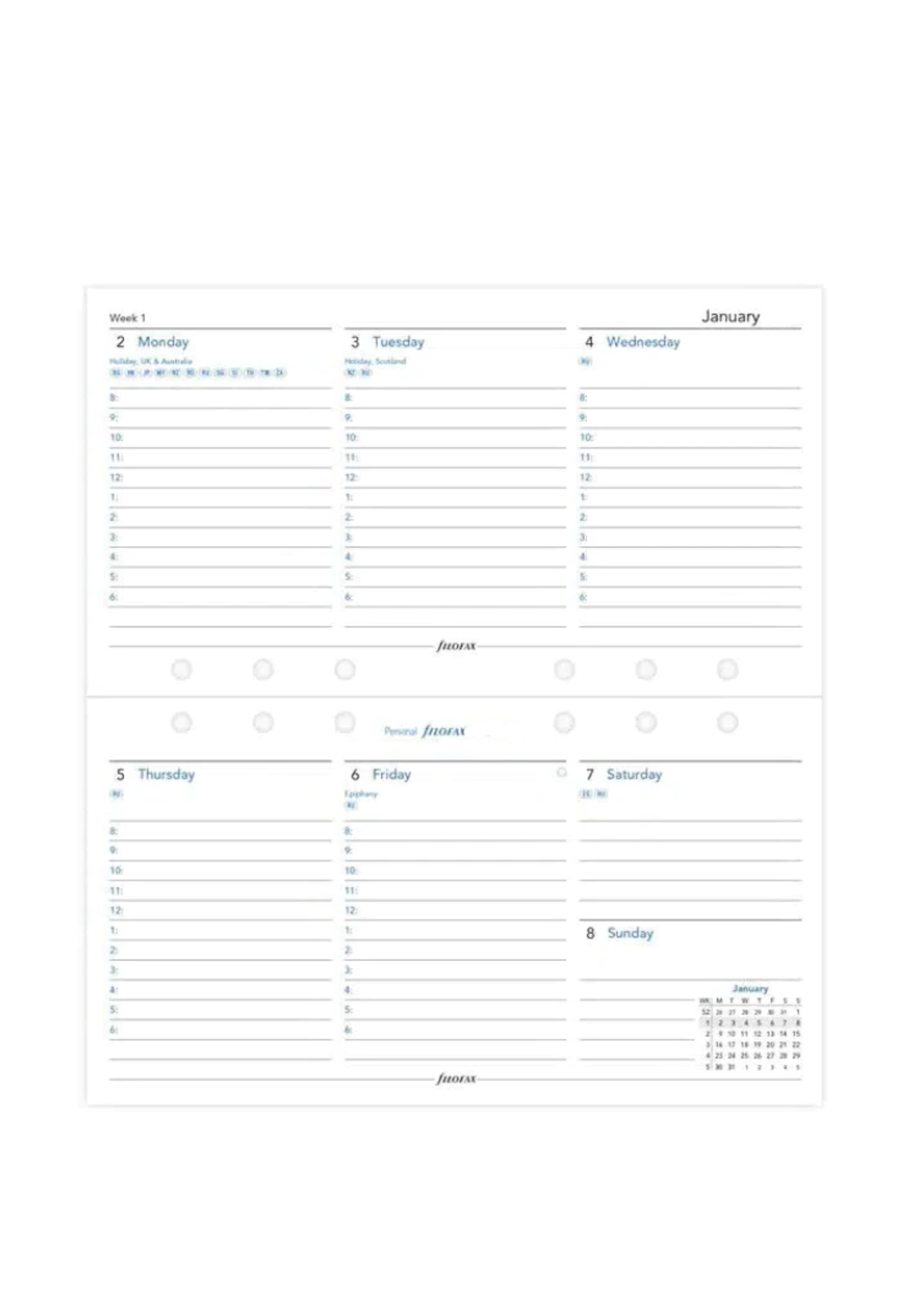 Filofax Agenda Vulling 2024 Personal Wit week/2pag. Hor.