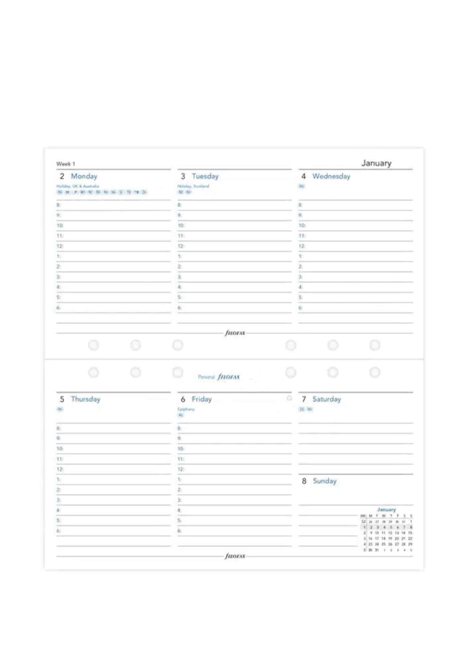 Filofax Agenda Vulling 2026 Personal Wit week/2pag. Hor.