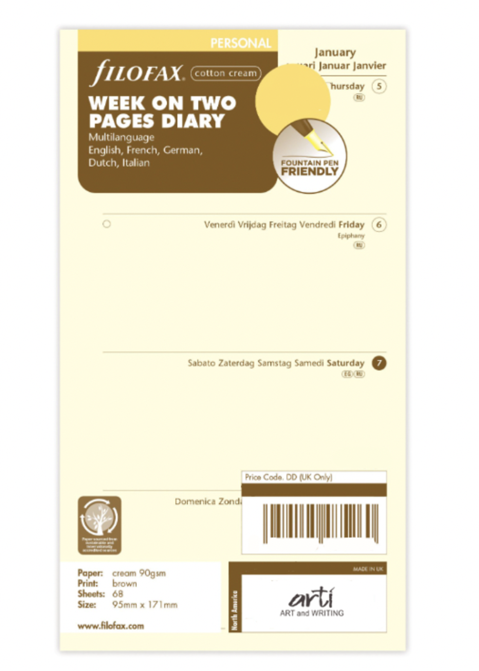 Filofax Agenda Vulling 2026 Personal Crème week/2pag.