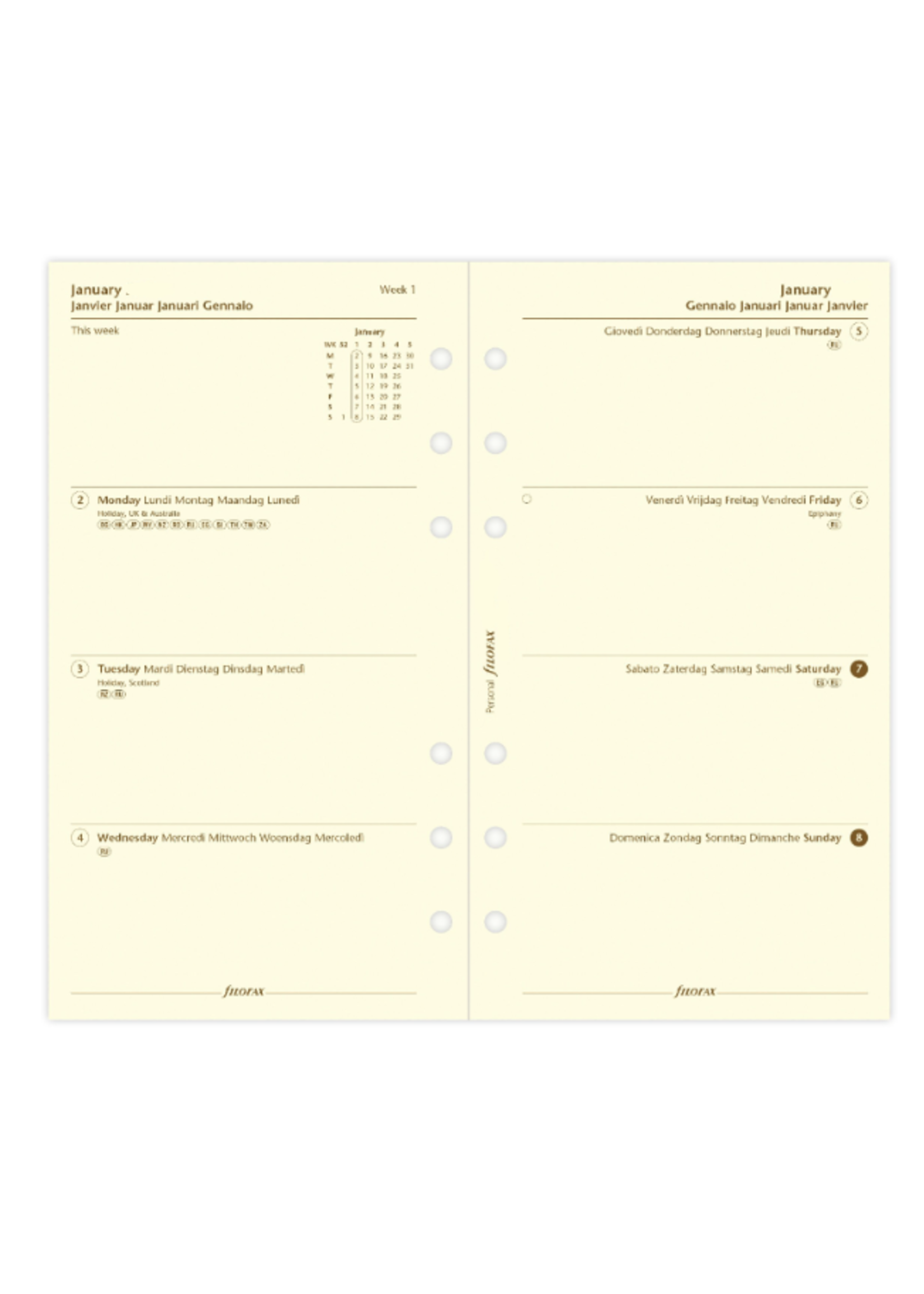 Filofax Agenda Vulling 2026 Personal Crème week/2pag.