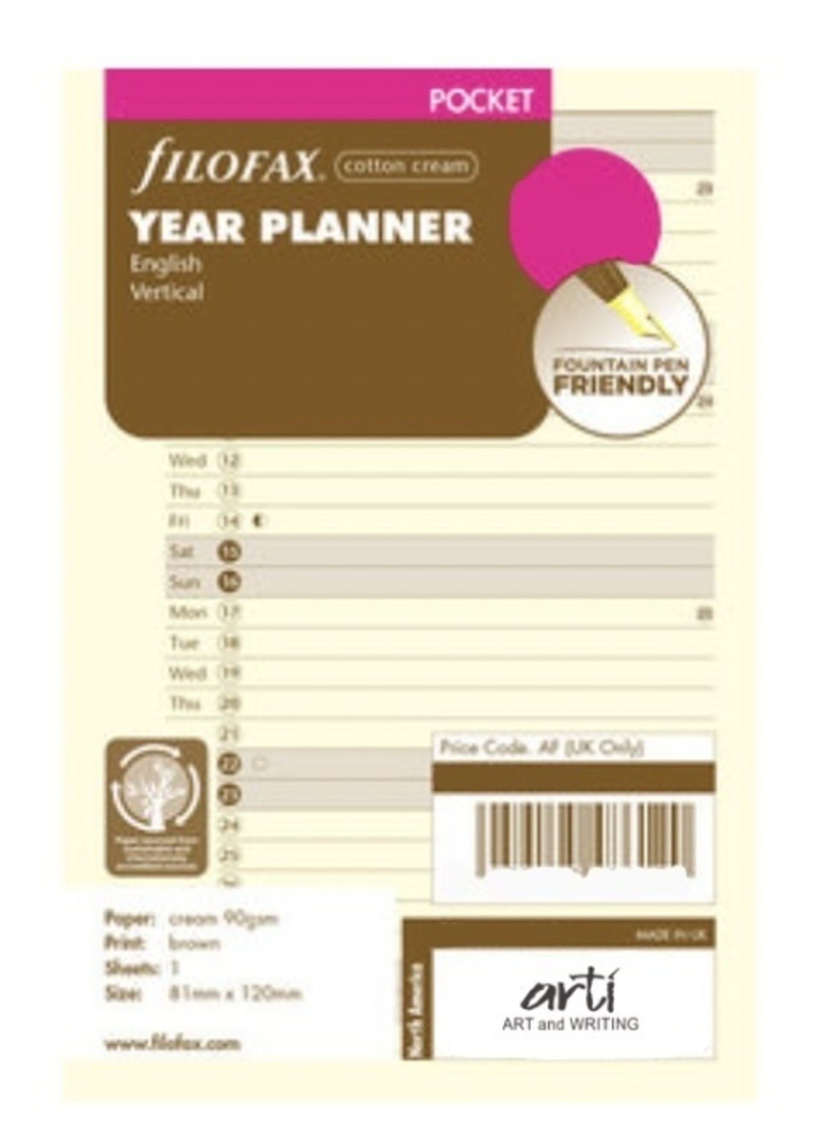 Filofax Agenda Vulling 2025 Pocket Crème Jaarplanner