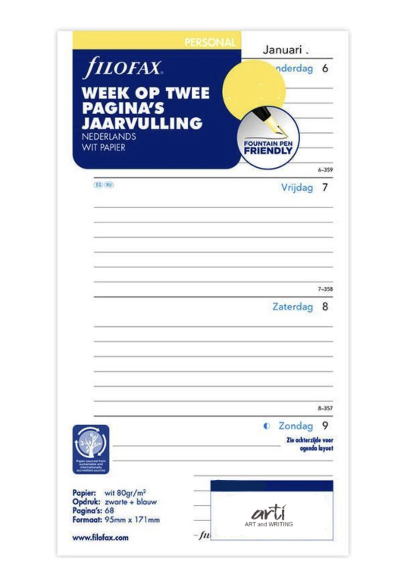 Filofax Agenda Vulling 2026 Personal Wit week/2pag. Gelijnd